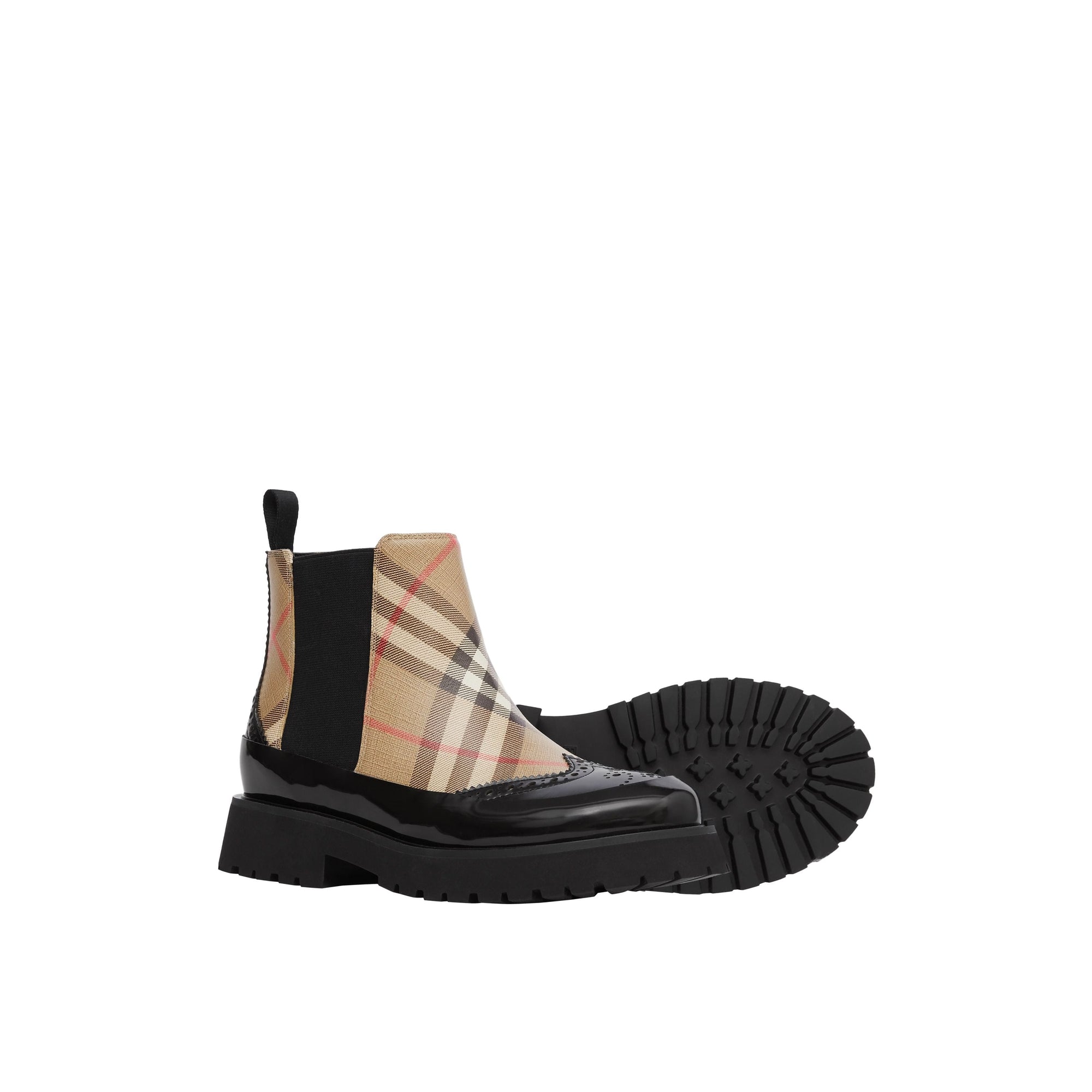 Bottines Chelsea en cuir à motif Vintage check - Archive Beige