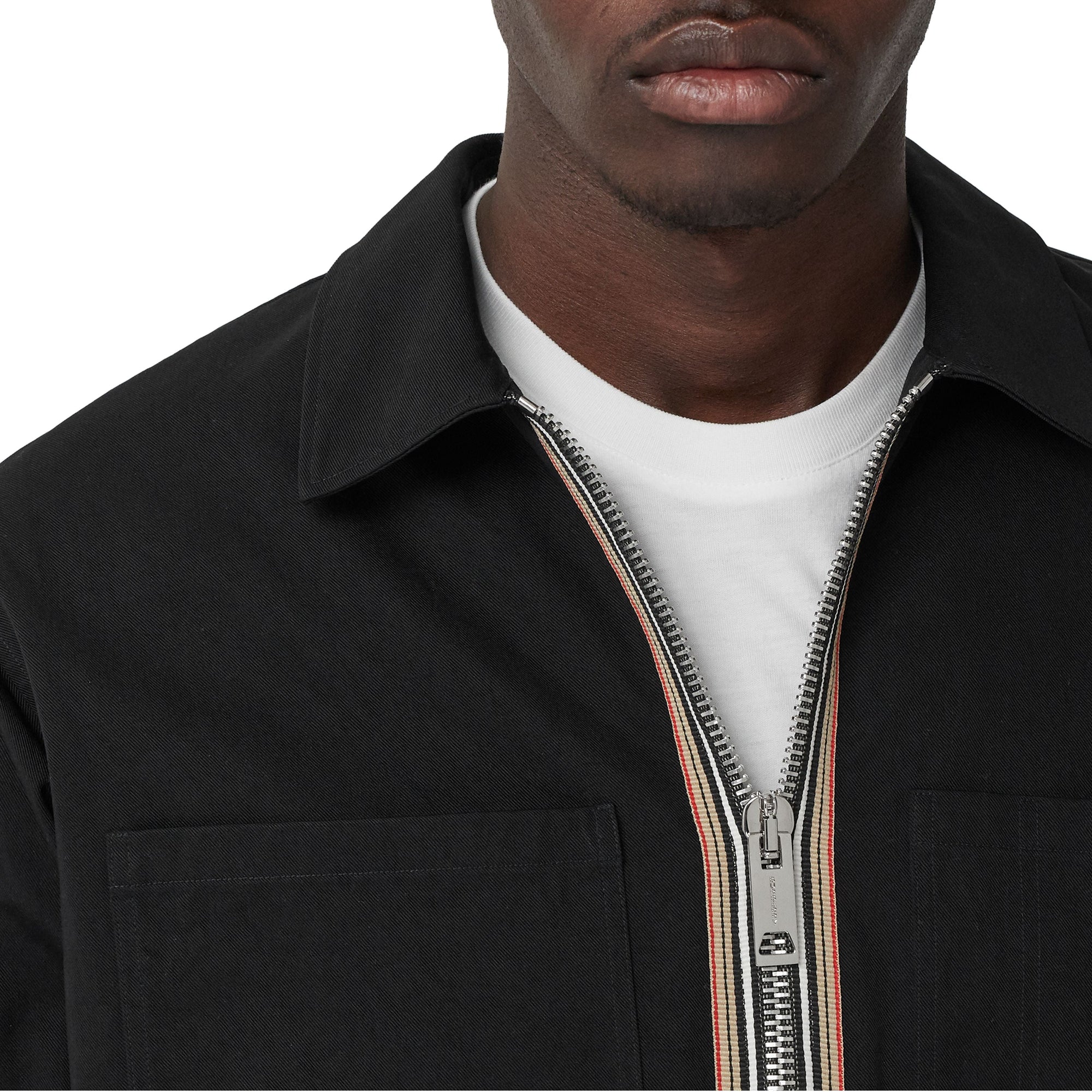 Chemise zippée en sergé technique à rayures - Black