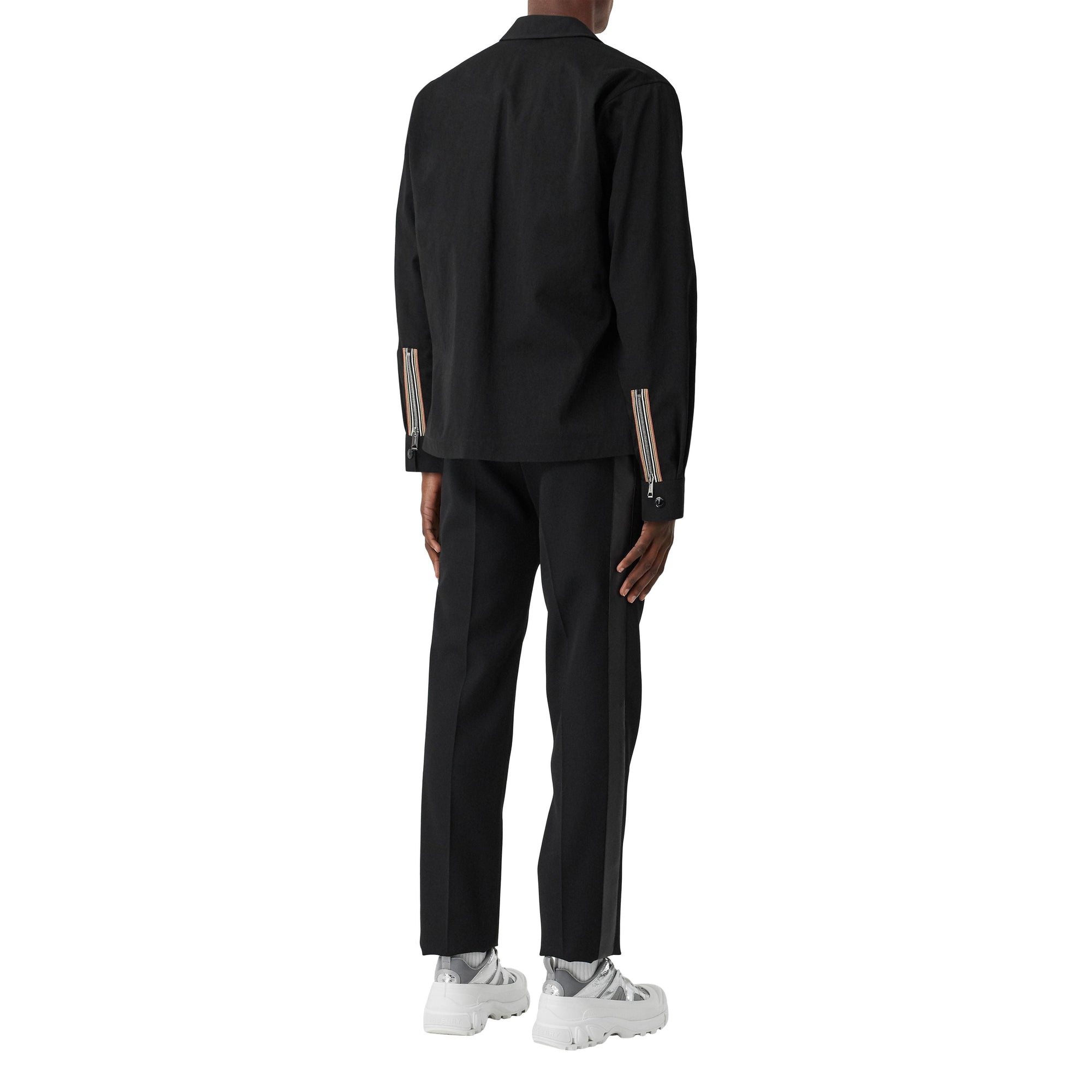 Chemise zippée en sergé technique à rayures - Black