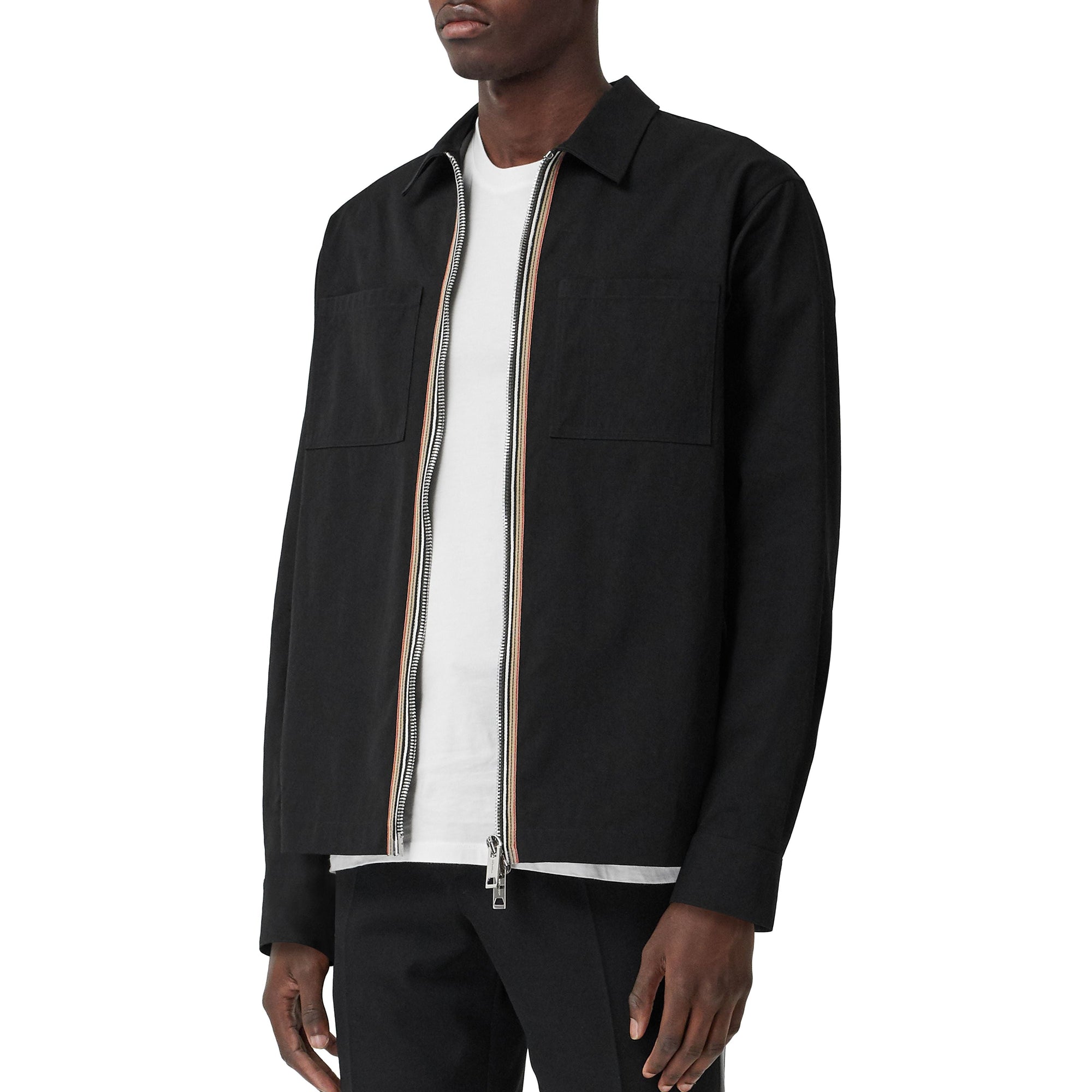 Chemise zippée en sergé technique à rayures - Black