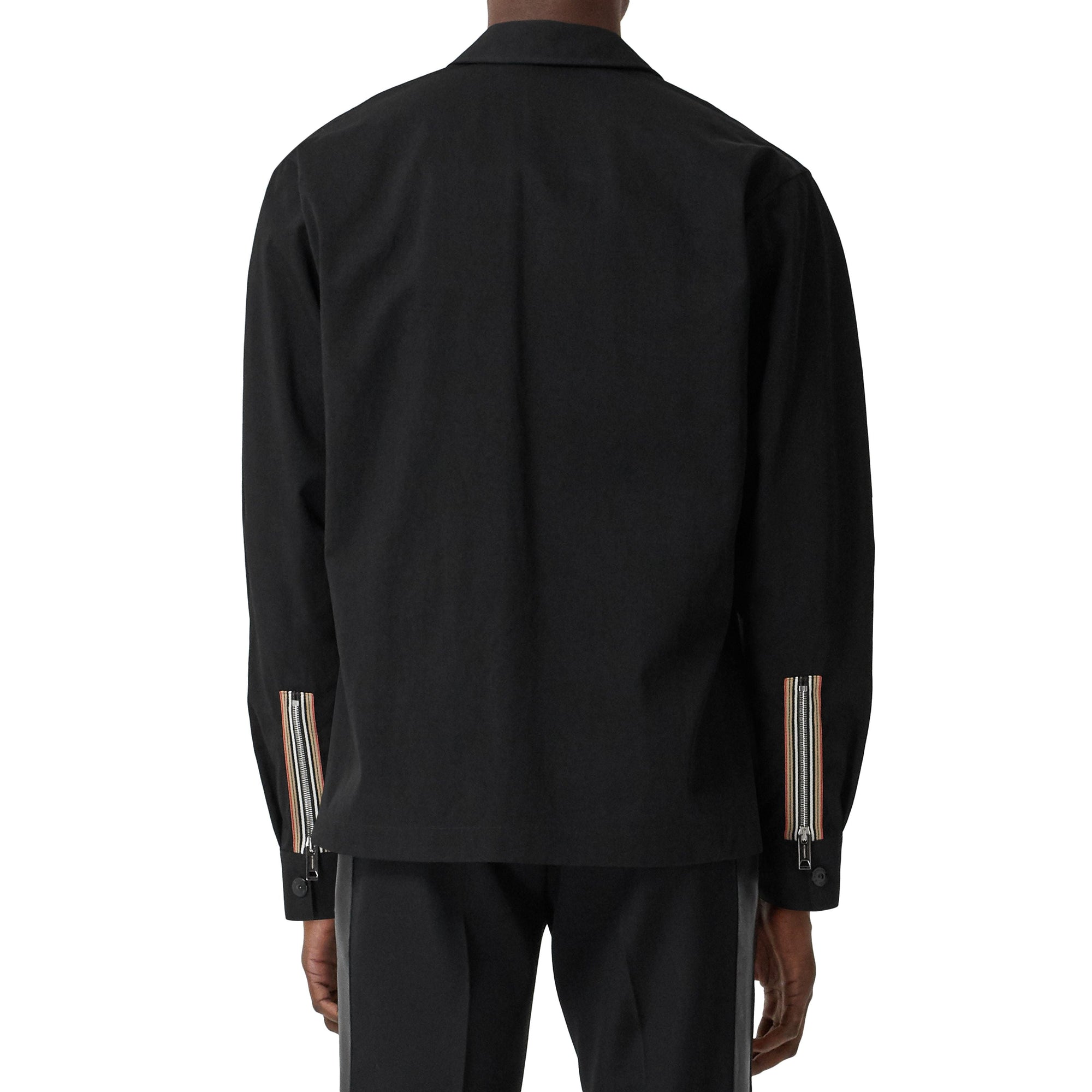 Chemise zippée en sergé technique à rayures - Black