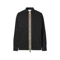 Chemise zippée en sergé technique à rayures - Black