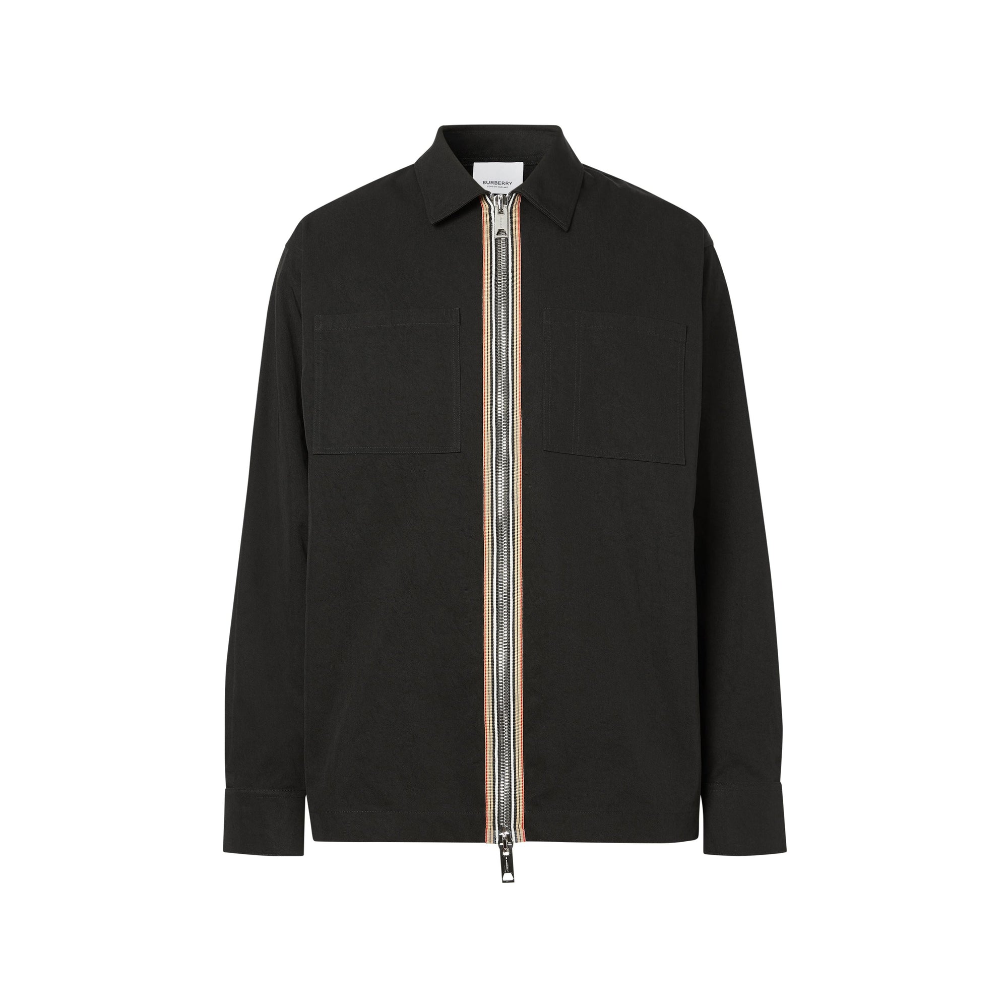 Chemise zippée en sergé technique à rayures - Black