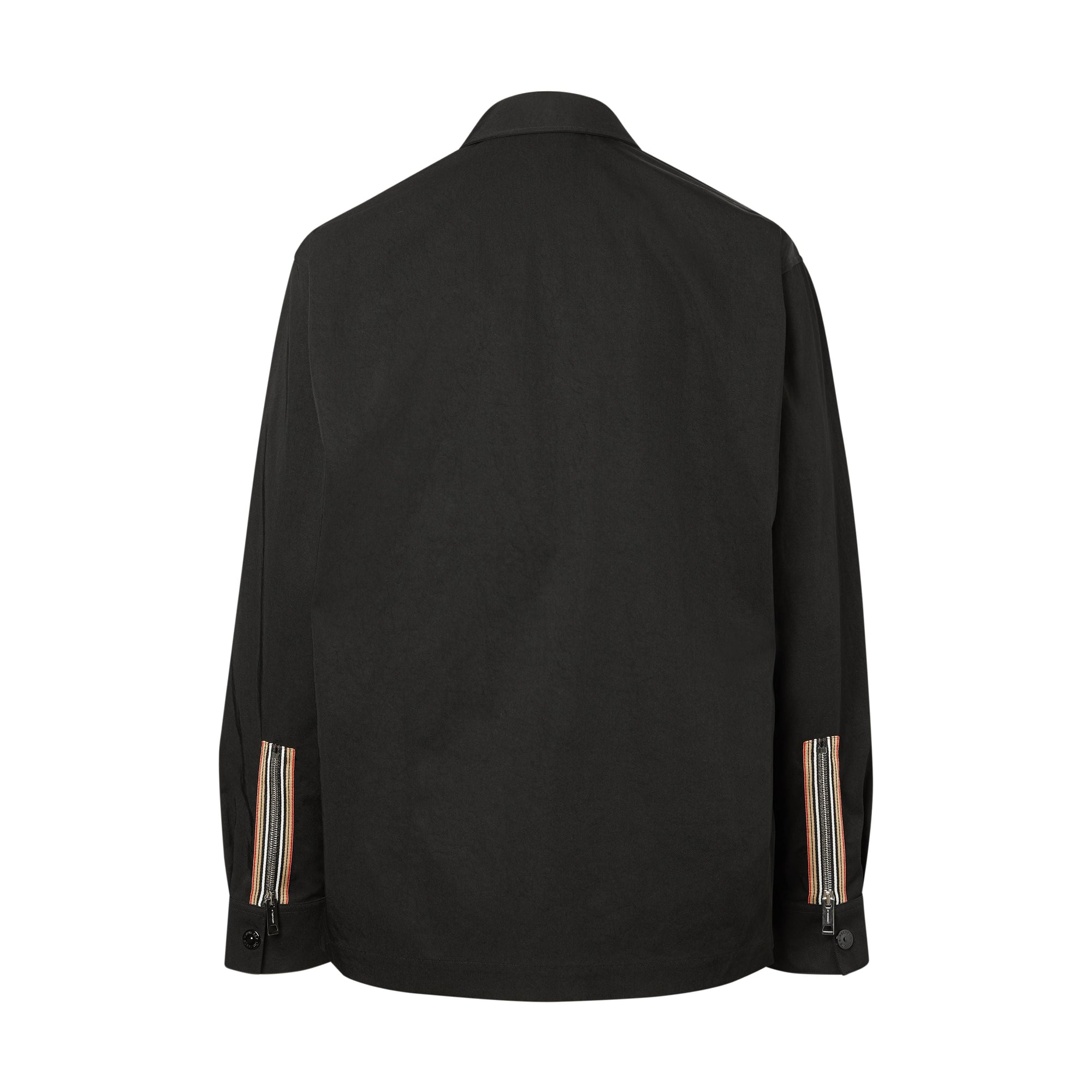 Chemise zippée en sergé technique à rayures - Black