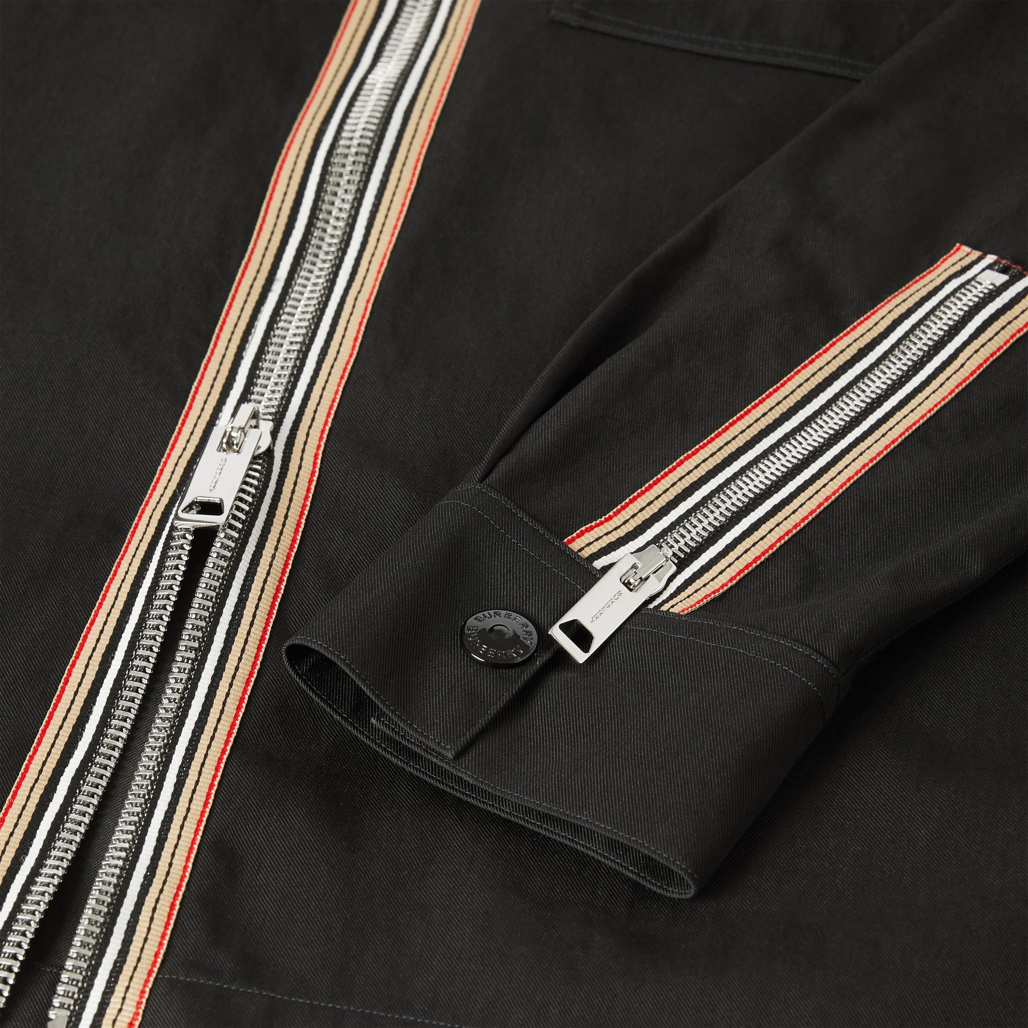 Chemise zippée en sergé technique à rayures - Black