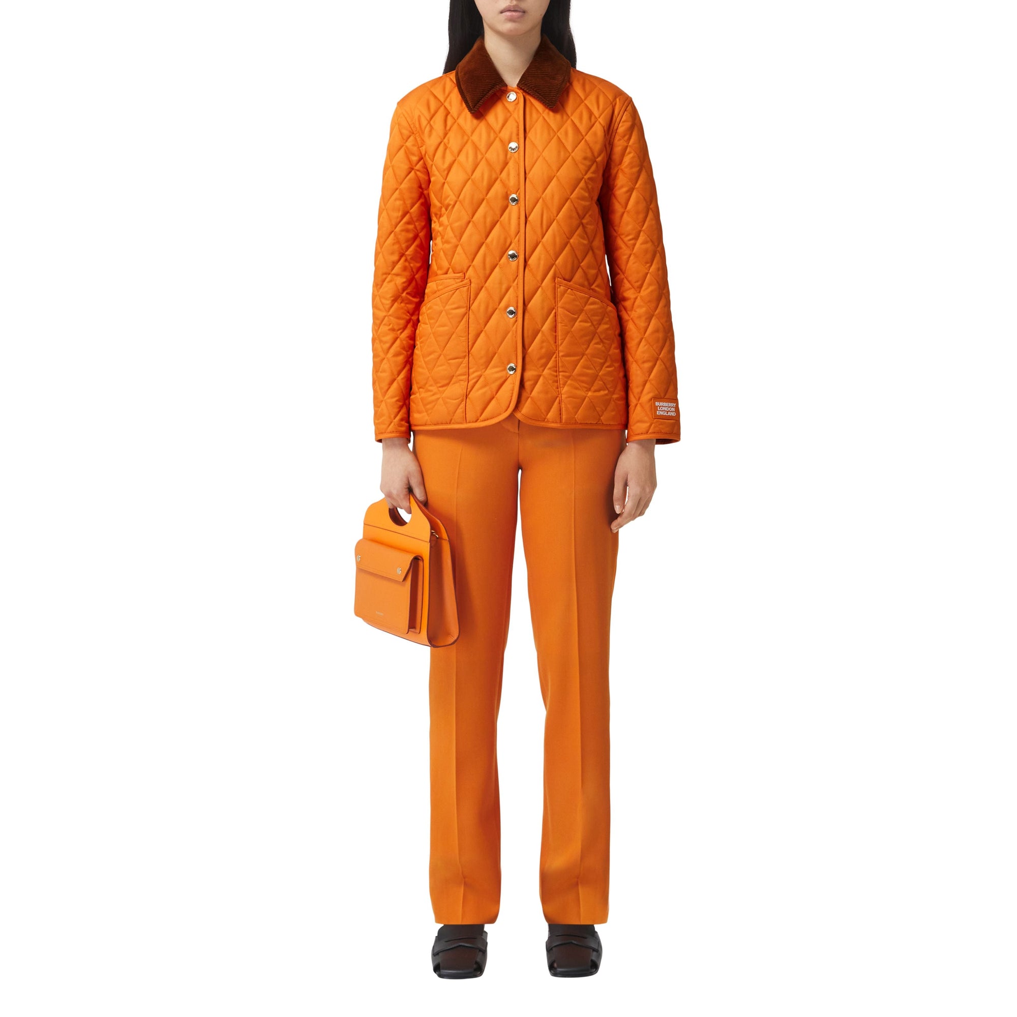 Veste matelassée avec col en velours côtelé - Bright Orange