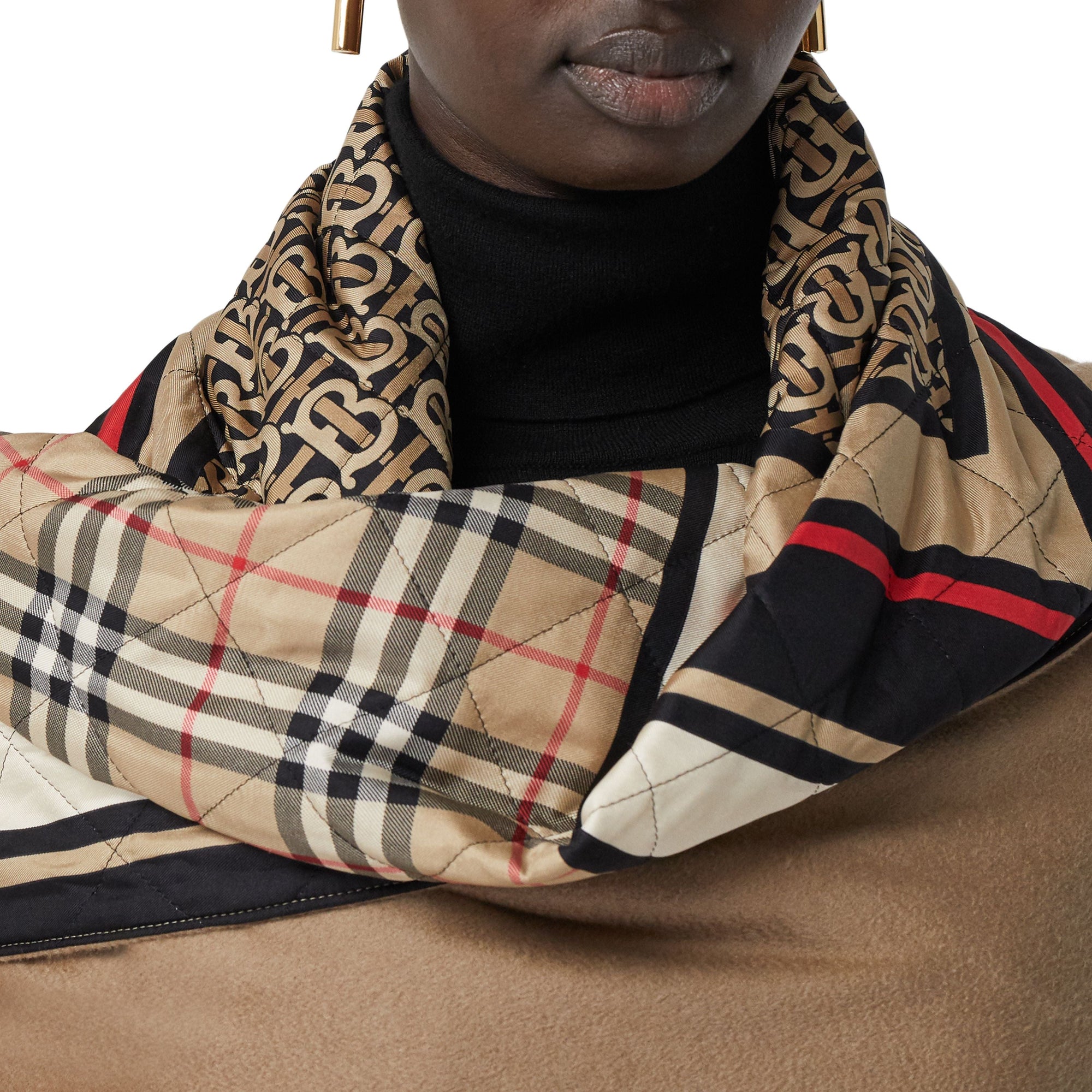 Cape en laine et cachemire à imprimé montage doublée - Archive Beige