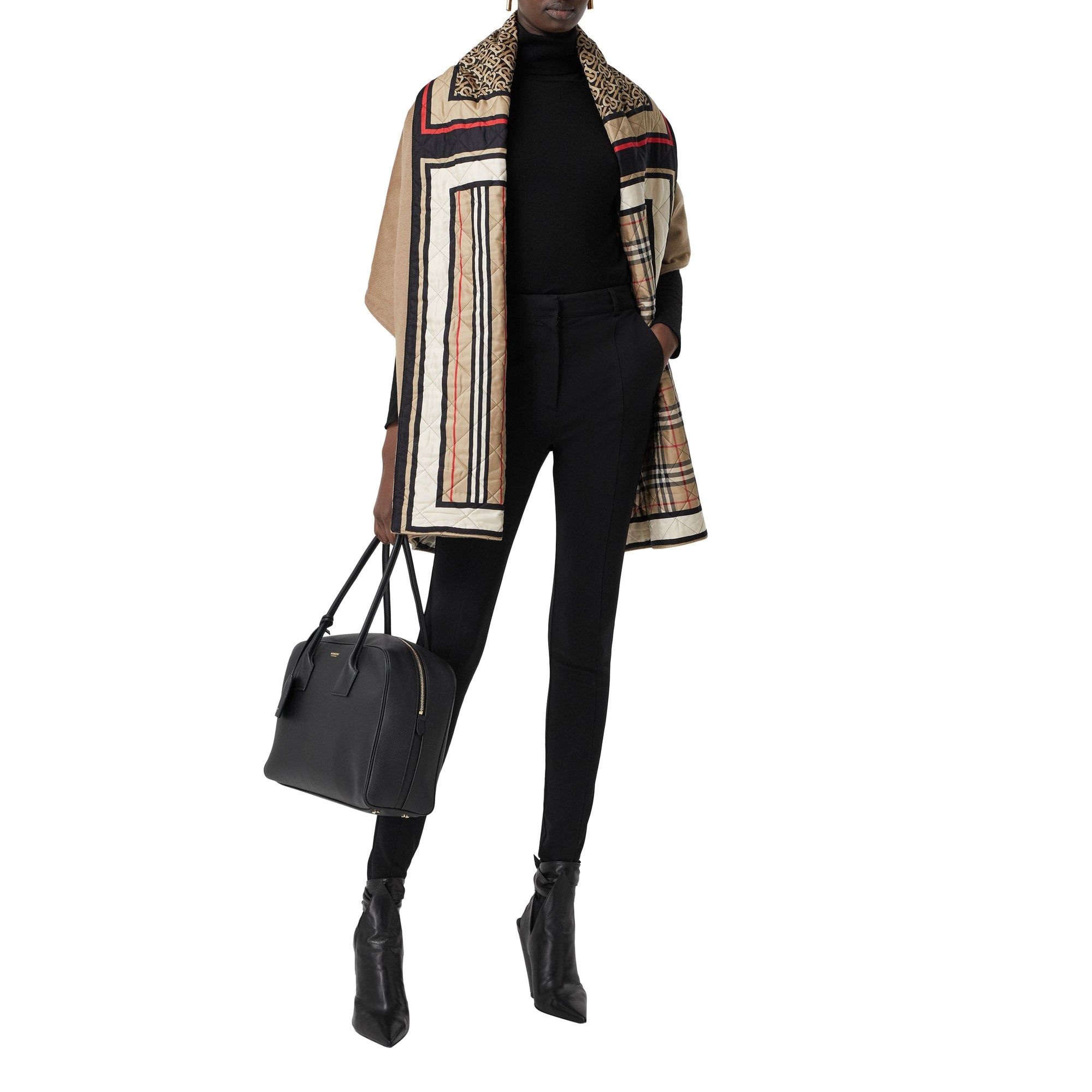 Cape en laine et cachemire à imprimé montage doublée - Archive Beige