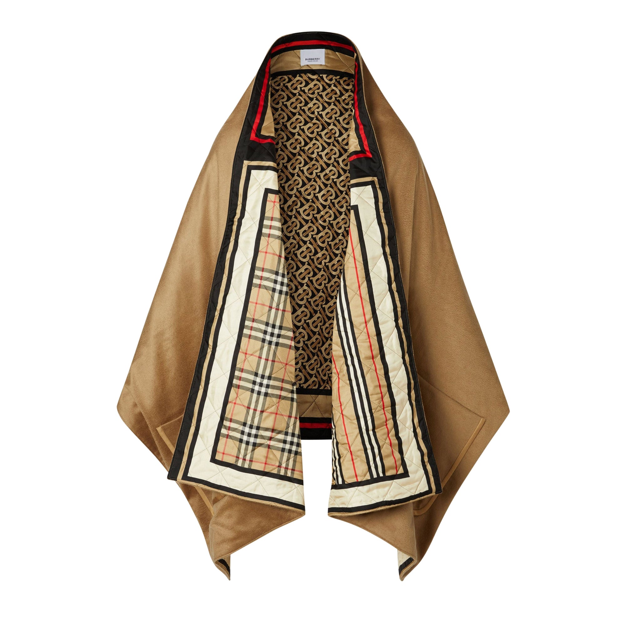 Cape en laine et cachemire à imprimé montage doublée - Archive Beige