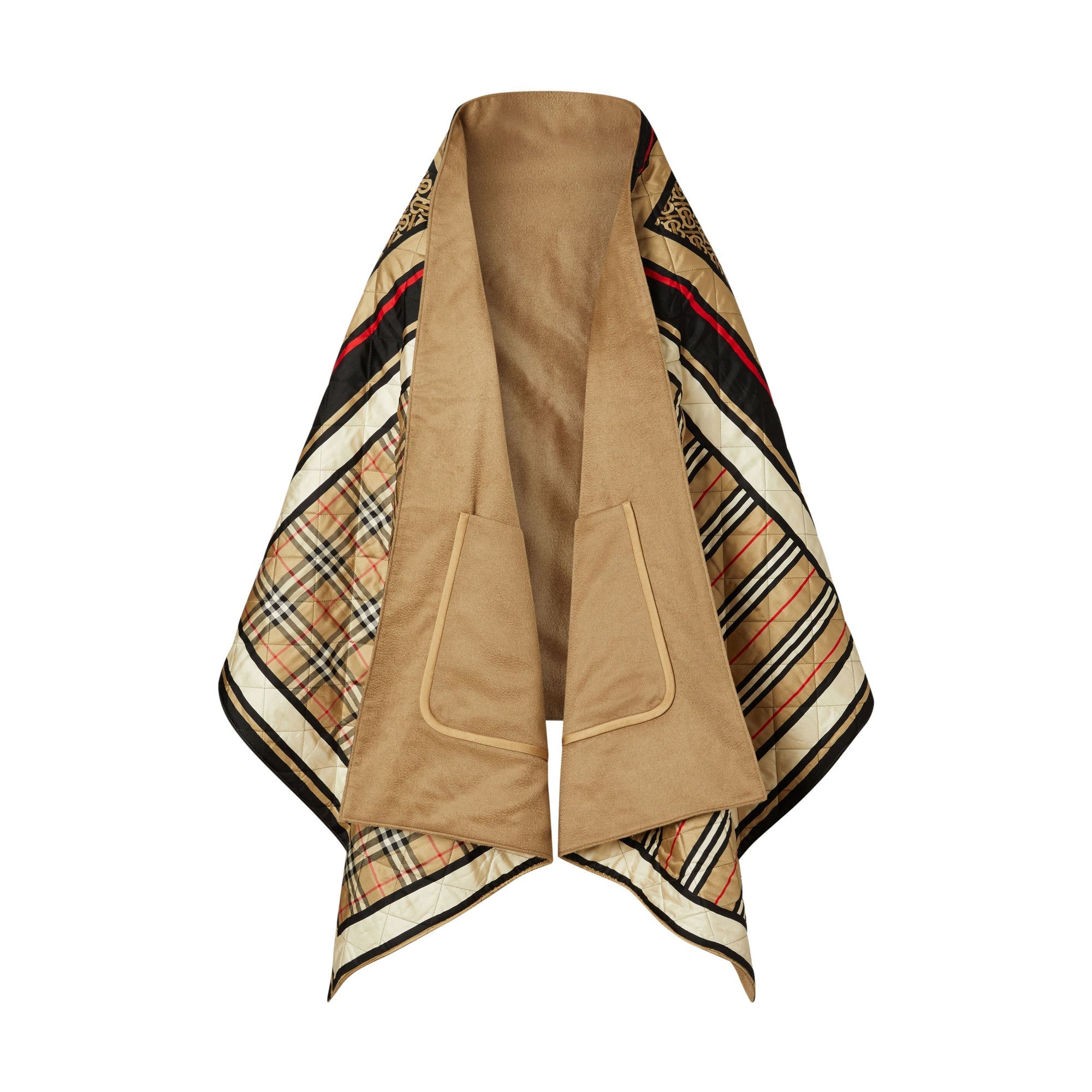 Cape en laine et cachemire à imprimé montage doublée - Archive Beige