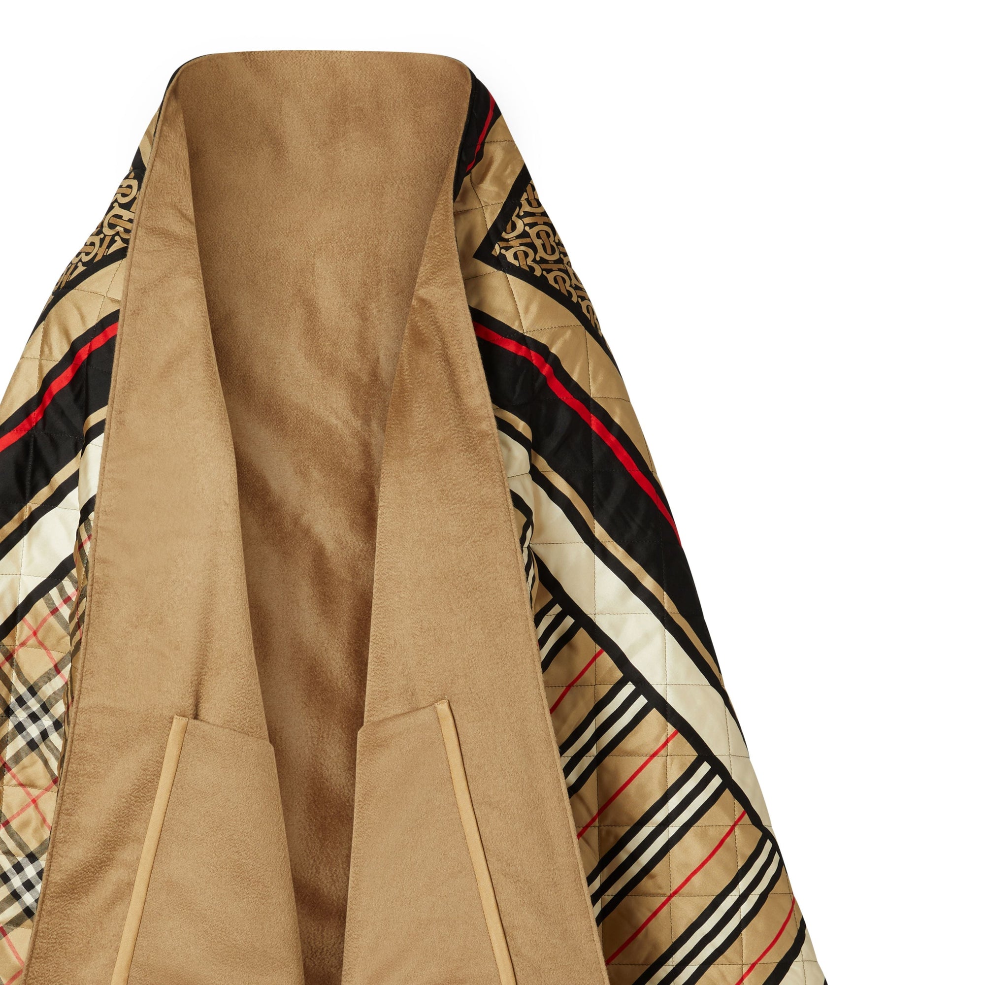 Cape en laine et cachemire à imprimé montage doublée - Archive Beige