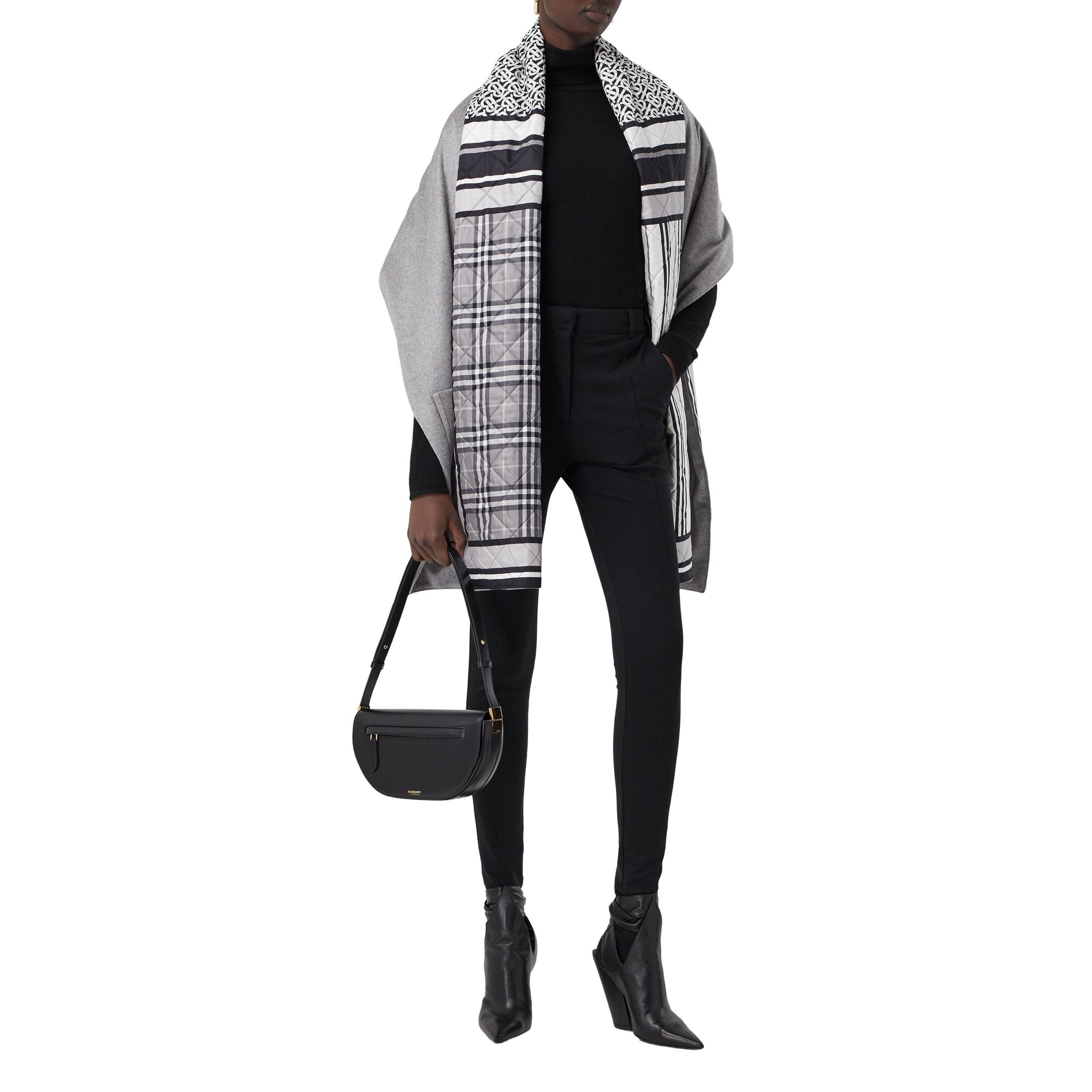 Cape en laine et cachemire à imprimé montage doublée - Monochrome