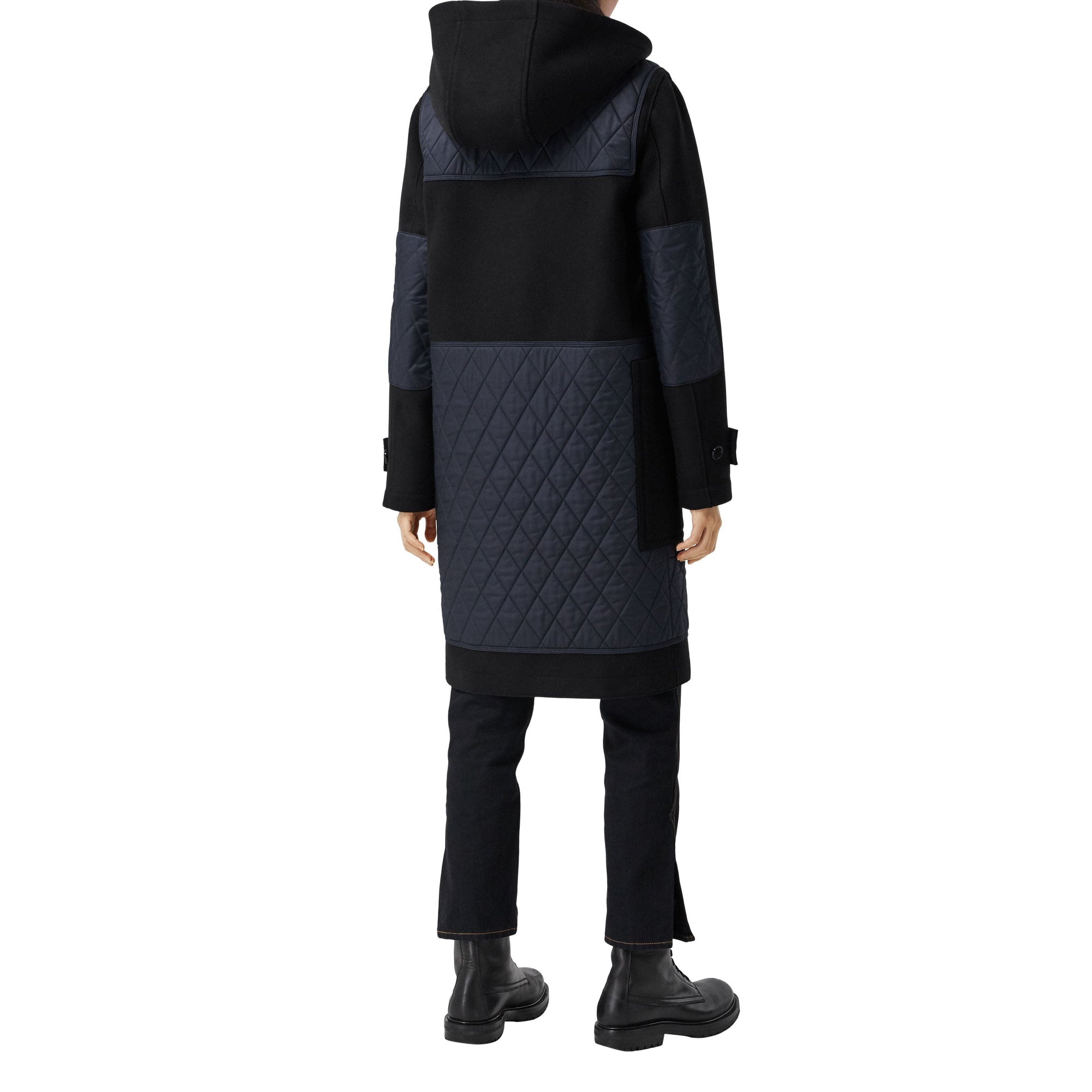 Duffle-coat en laine technique avec panneaux matelassés - Black