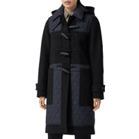 Duffle-coat en laine technique avec panneaux matelassés - Black