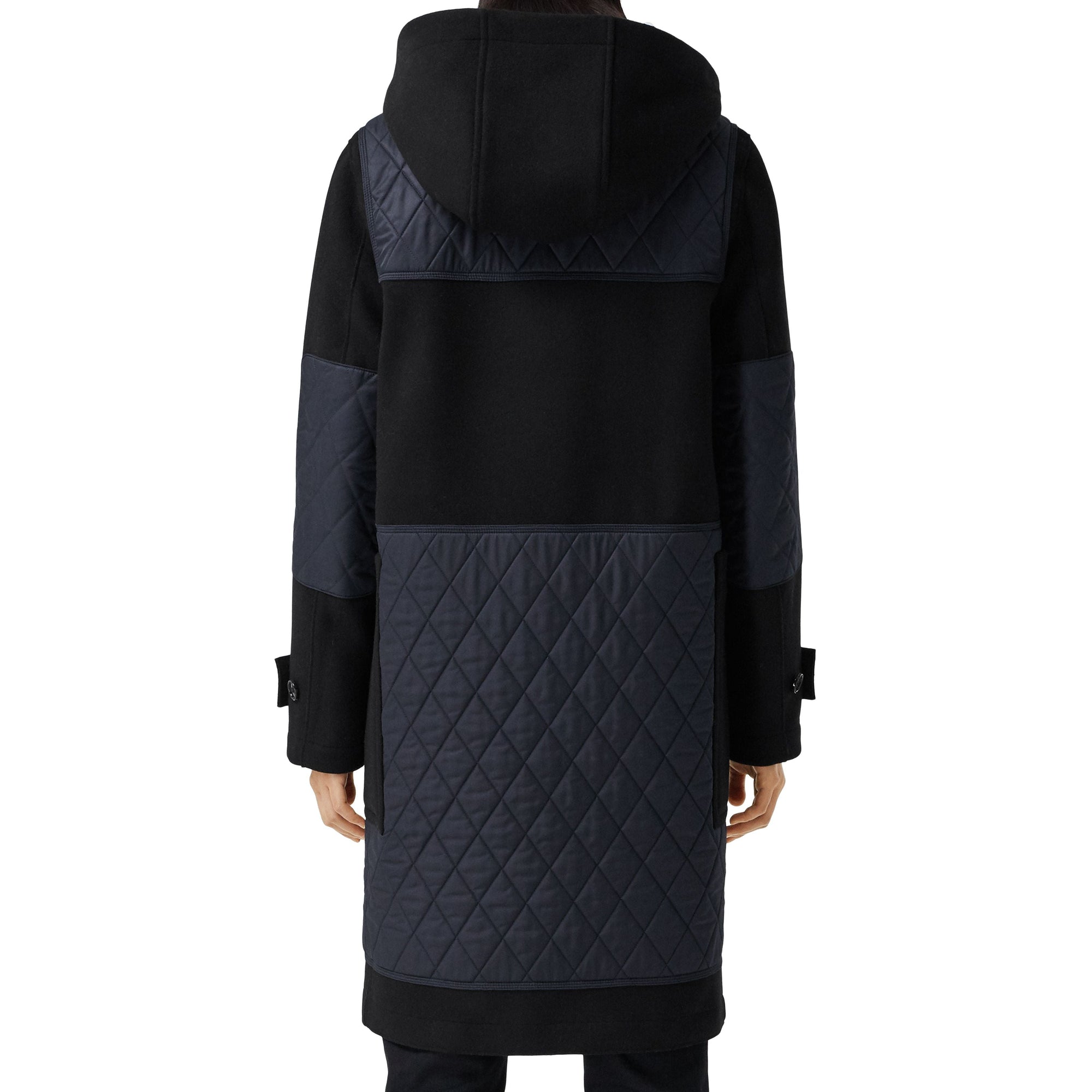 Duffle-coat en laine technique avec panneaux matelassés - Black