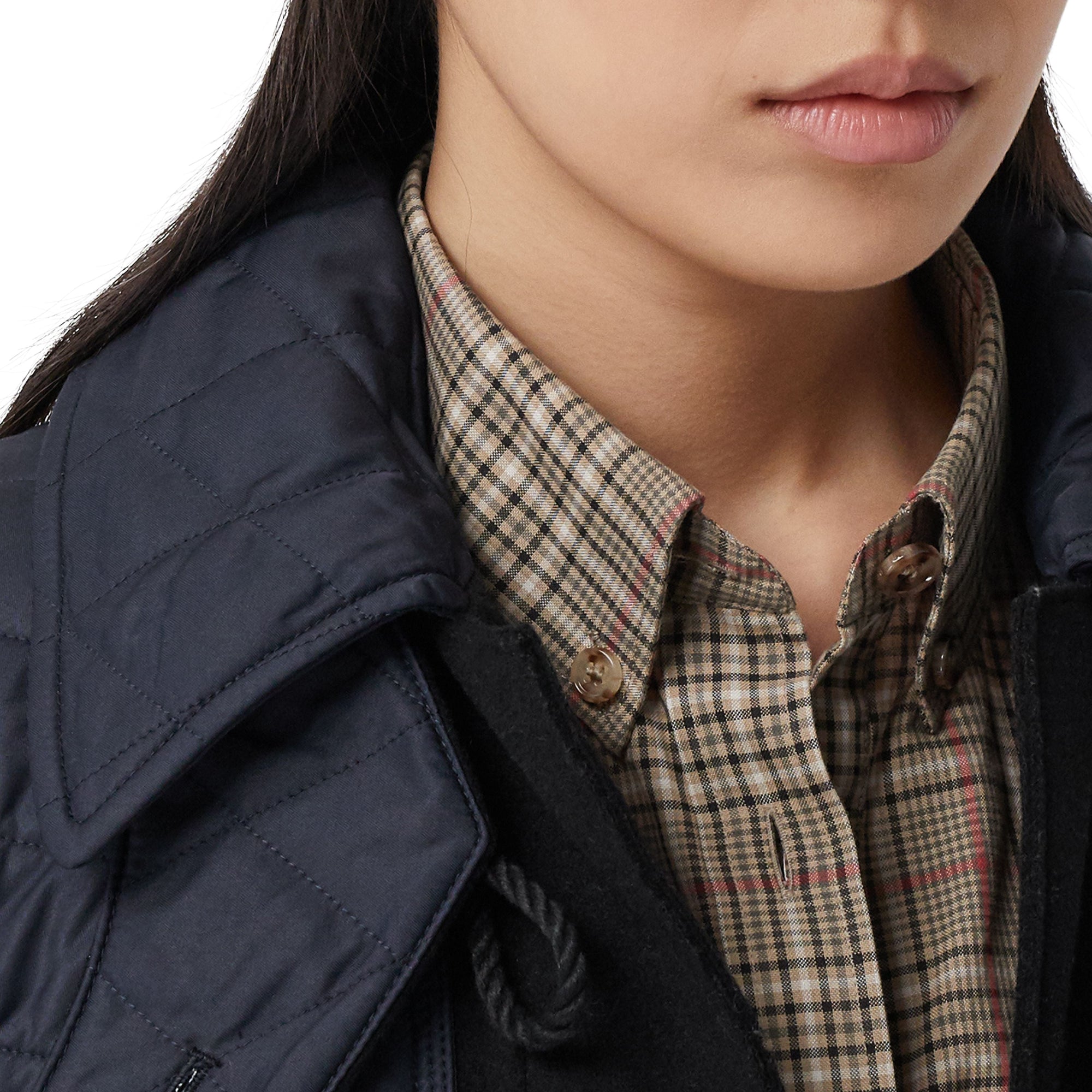 Duffle-coat en laine technique avec panneaux matelassés - Black