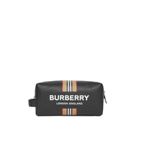 Trousse de voyage en cuir avec logo et rayures iconiques - Black