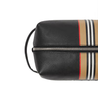 Trousse de voyage en cuir avec logo et rayures iconiques - Black