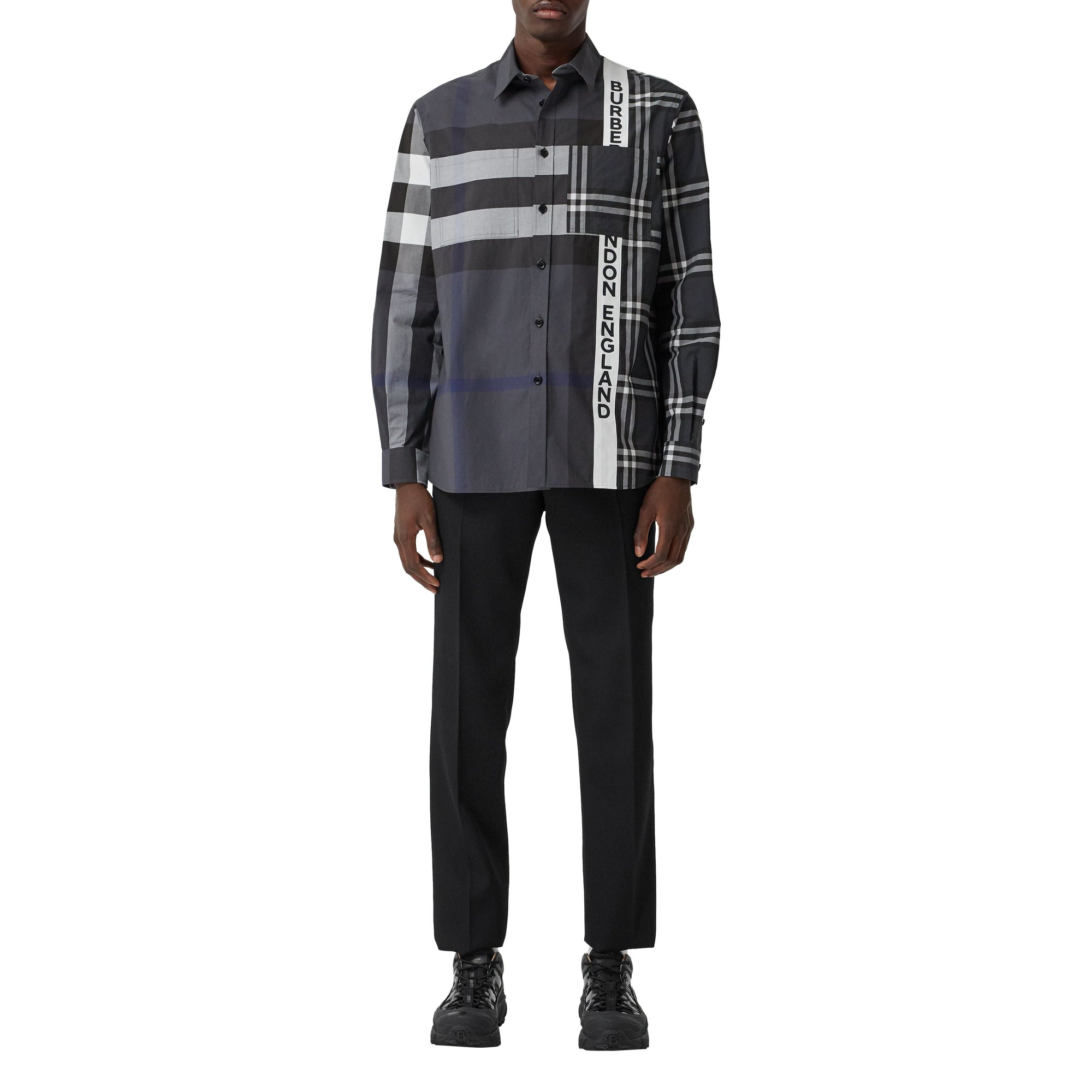 Chemise oversize façon patchwork - Dark Pewter Check