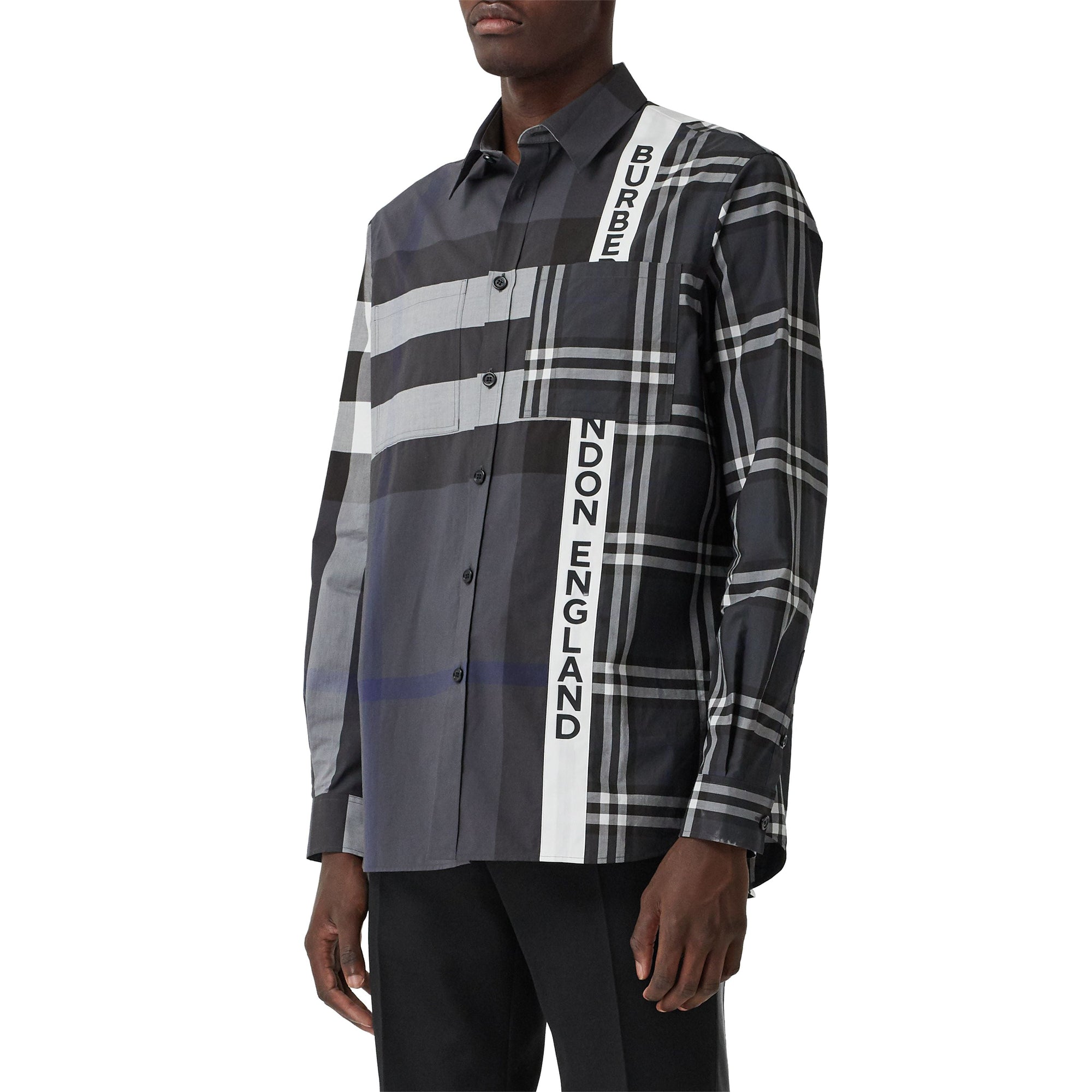 Chemise oversize façon patchwork - Dark Pewter Check