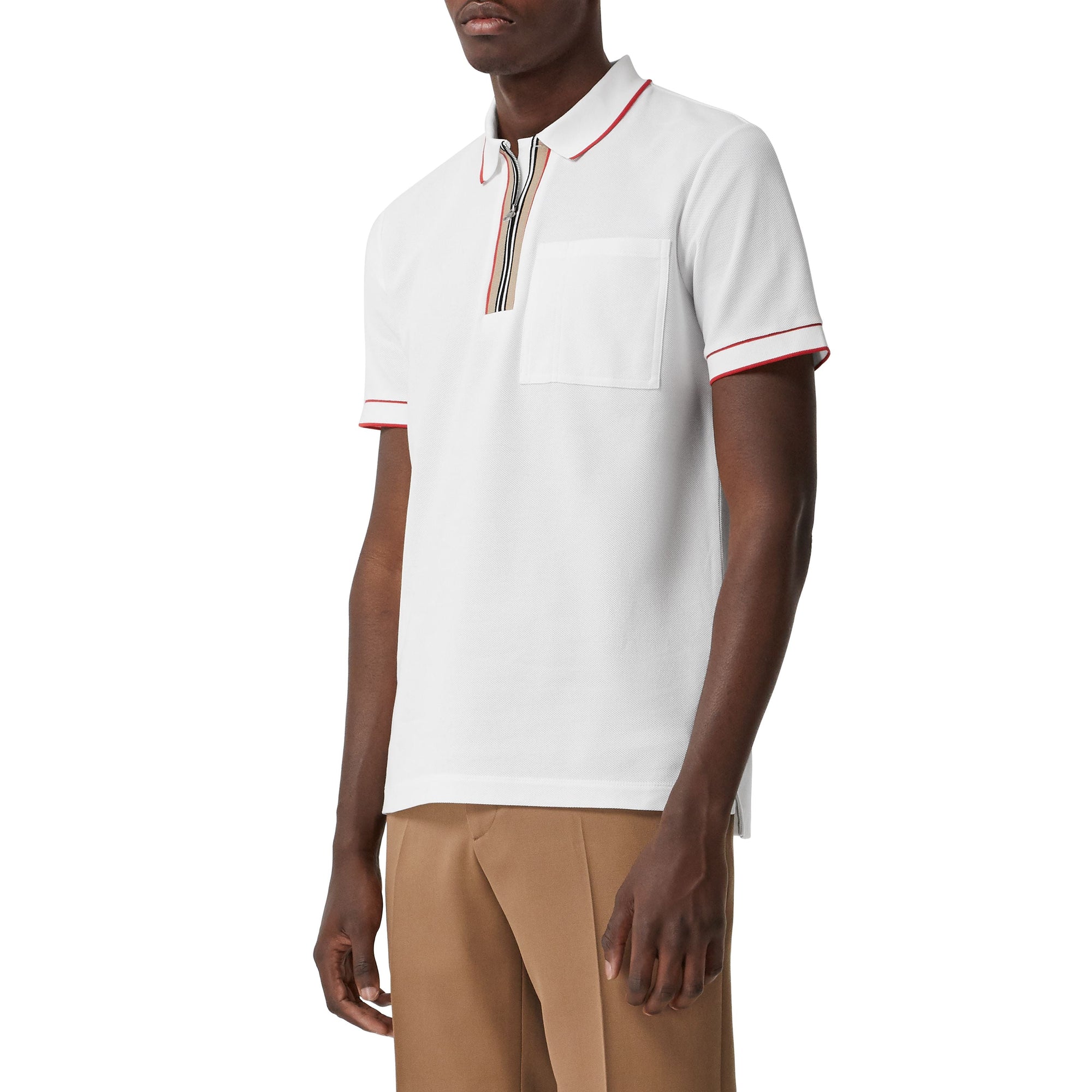 Polo zippé à rayures iconiques - White