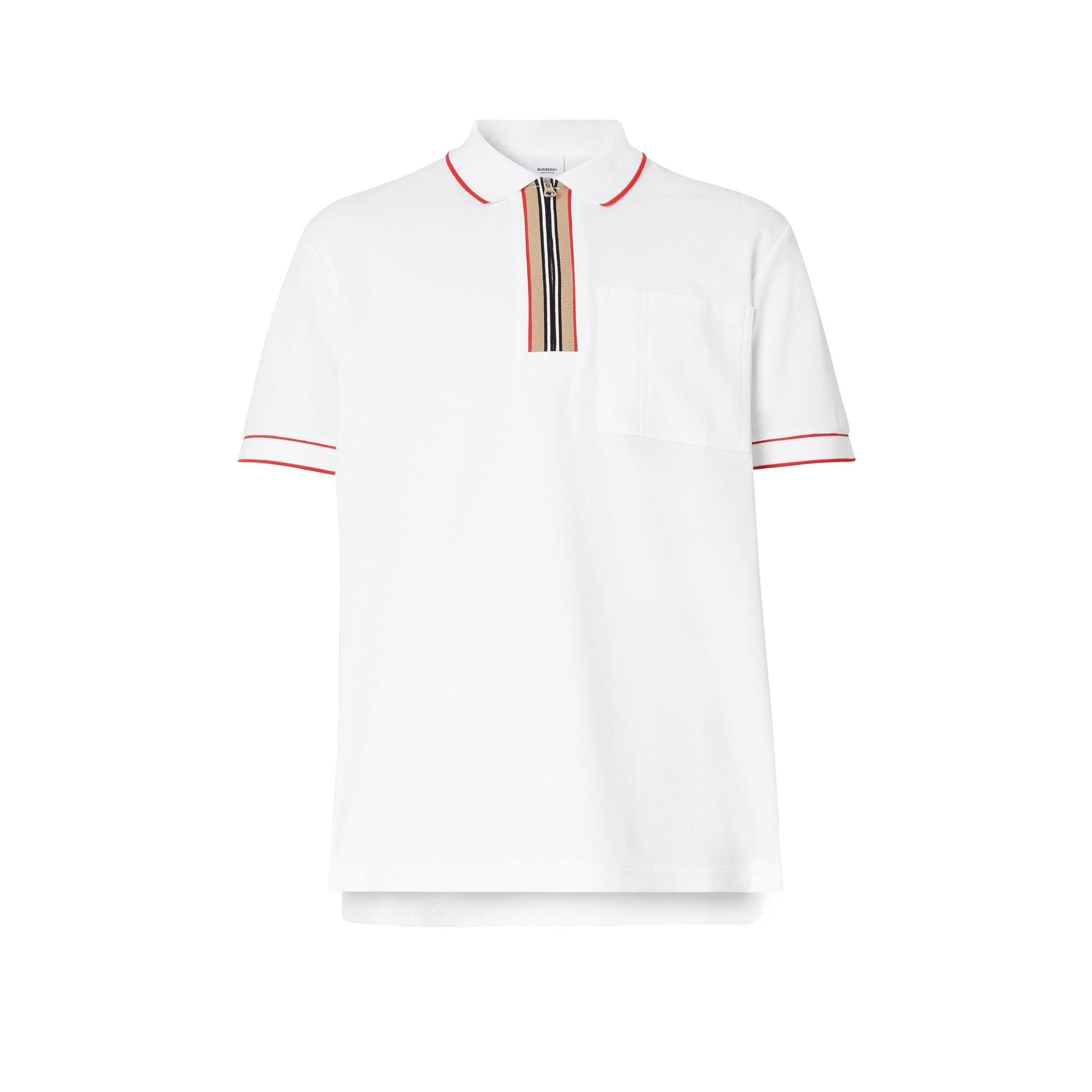 Polo zippé à rayures iconiques - White