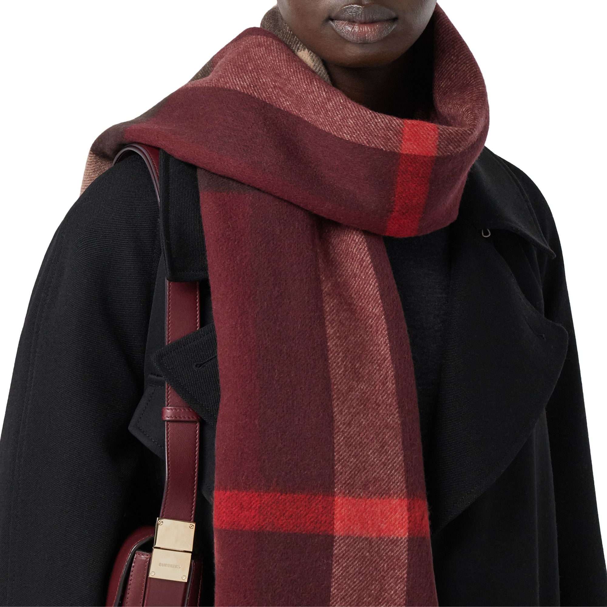 Écharpe réversible en cachemire check et Monogram - Burgundy