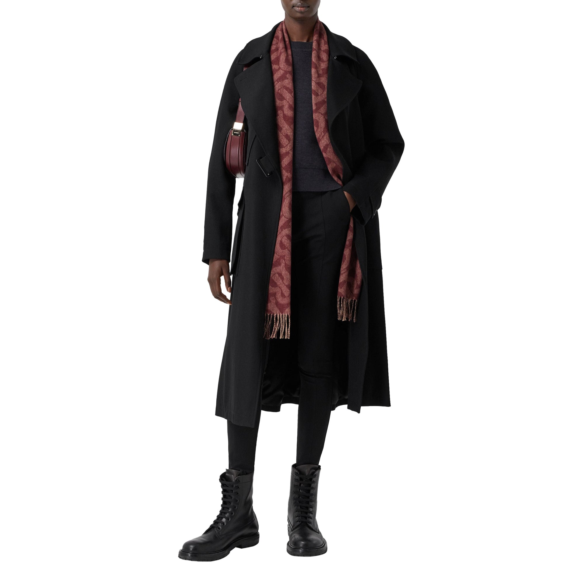 Écharpe réversible en cachemire check et Monogram - Burgundy