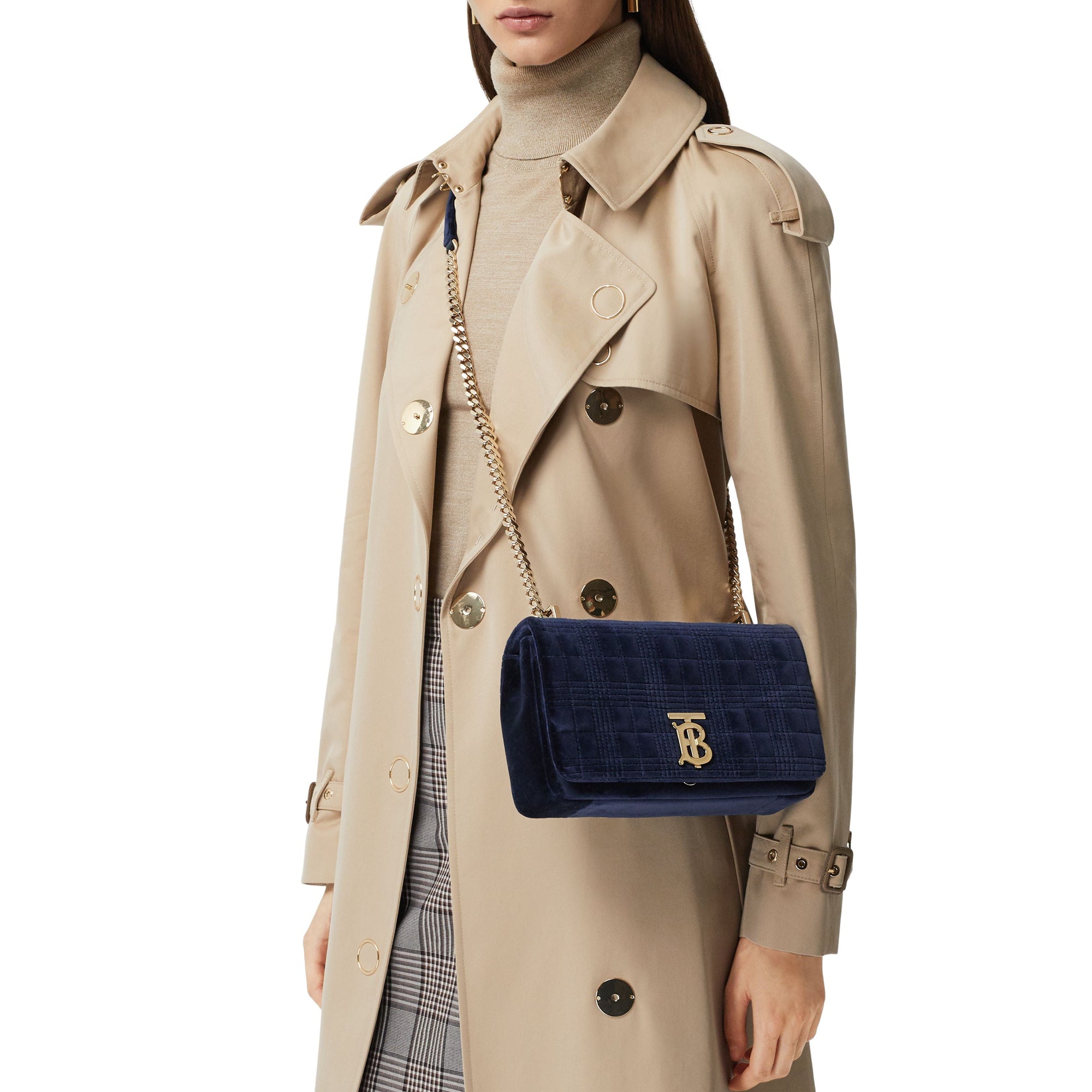 Petit sac Lola en velours matelassé - Navy