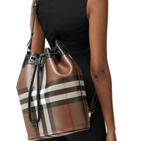Cabas en cuir Check avec cordon de serrage - Dark Birch Brown