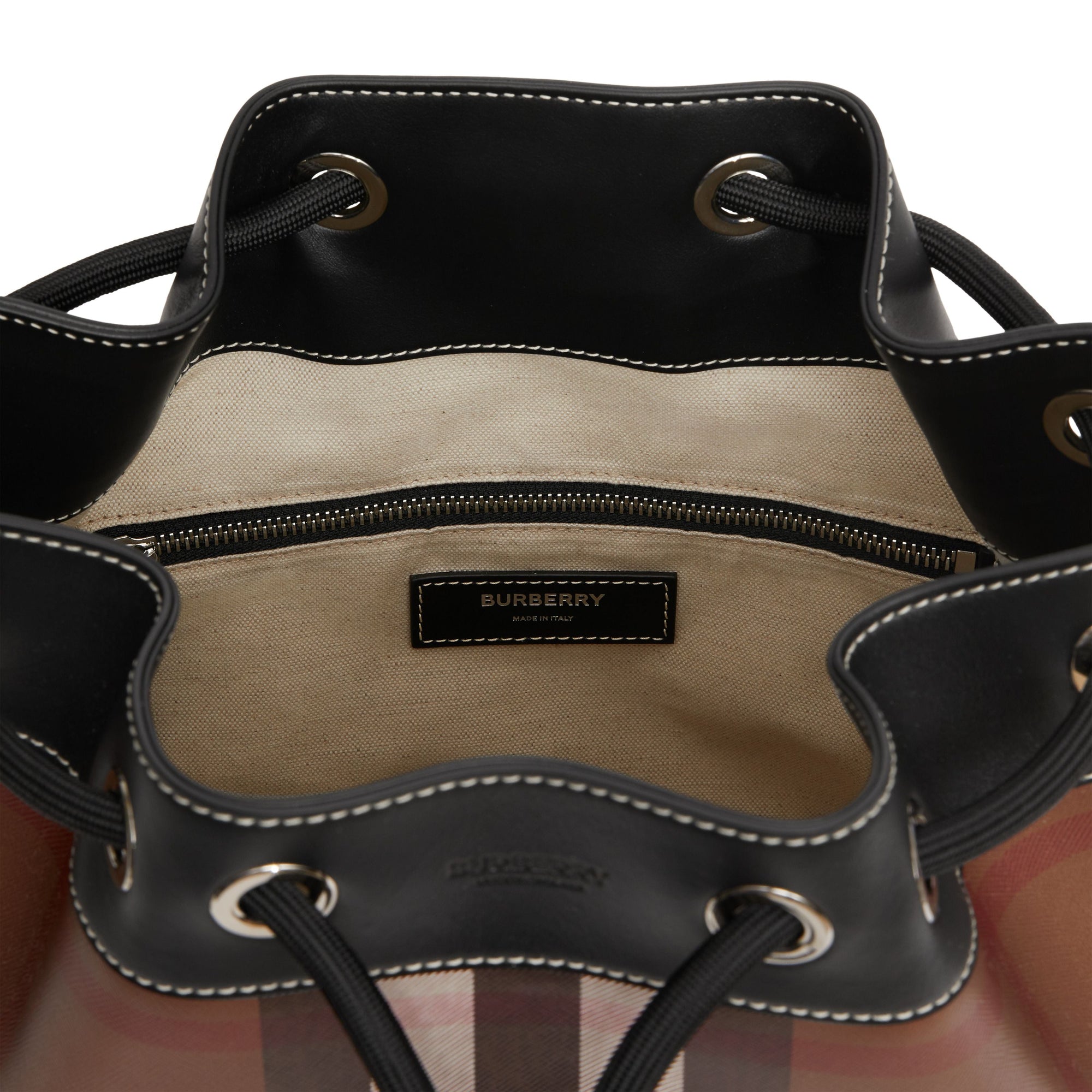 Cabas en cuir Check avec cordon de serrage - Dark Birch Brown