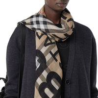 Écharpe en laine et soie à motif check - Archive Beige
