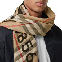 Écharpe en laine et soie à motif check - Archive Beige