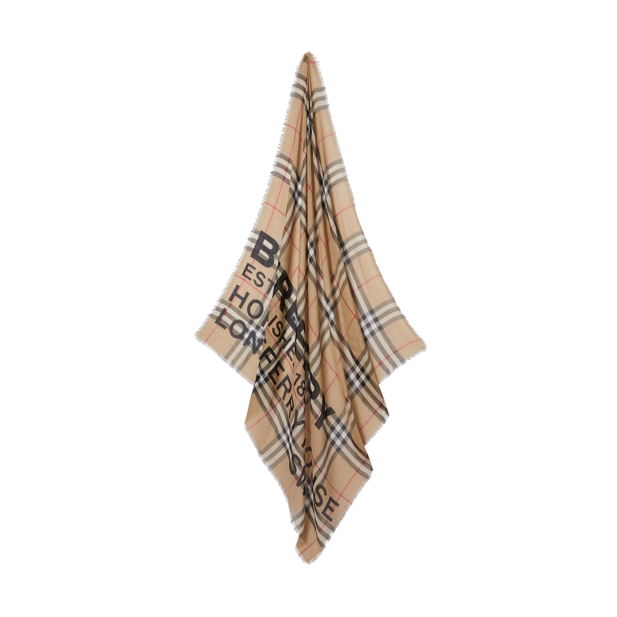 Écharpe en laine et soie à motif check - Archive Beige