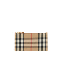 Porte-cartes zippé en cuir et Vintage Check - Tan