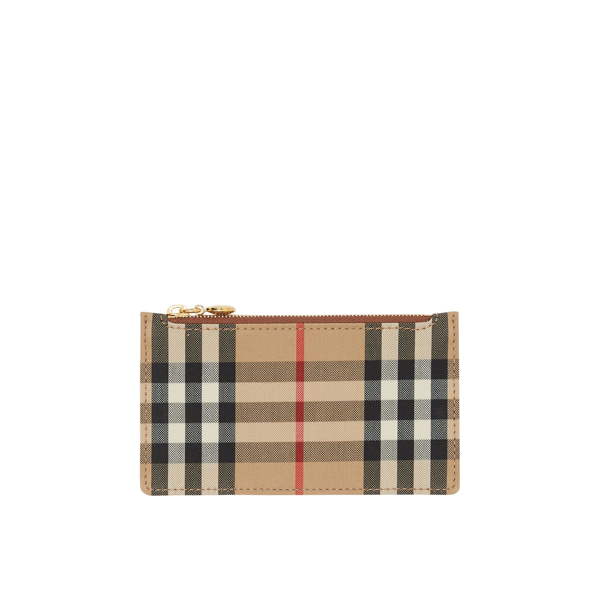 Porte-cartes zippé en cuir et Vintage Check - Tan