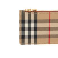 Porte-cartes zippé en cuir et Vintage Check - Tan