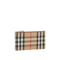 Porte-cartes zippé en cuir et Vintage Check - Tan