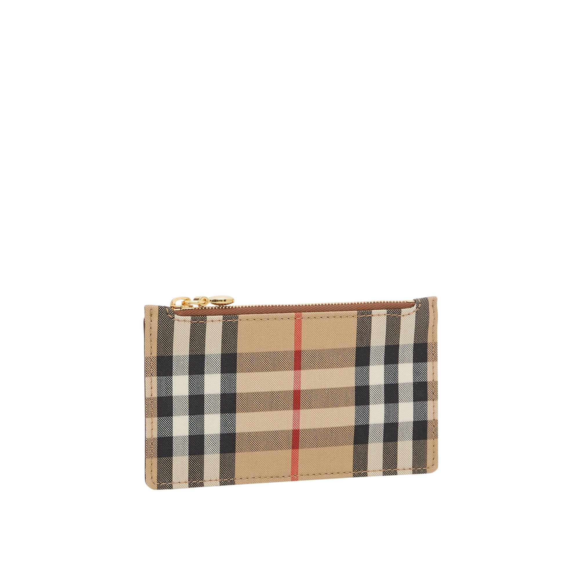 Porte-cartes zippé en cuir et Vintage Check - Tan