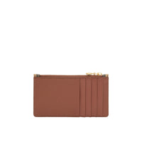 Porte-cartes zippé en cuir et Vintage Check - Tan