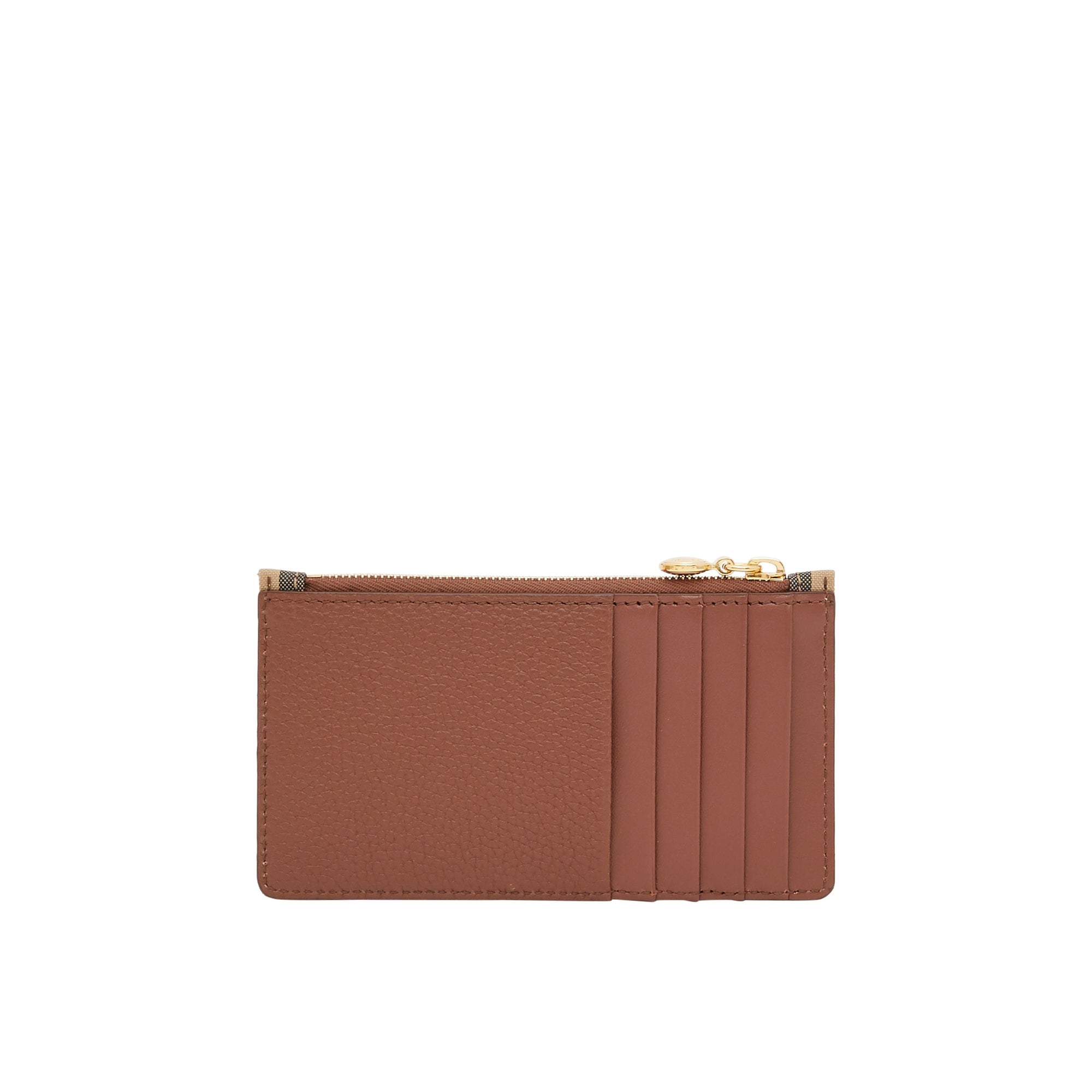 Porte-cartes zippé en cuir et Vintage Check - Tan