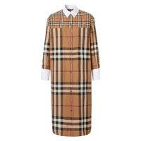 Robe chemise oversize en coton Check - Birch Brown