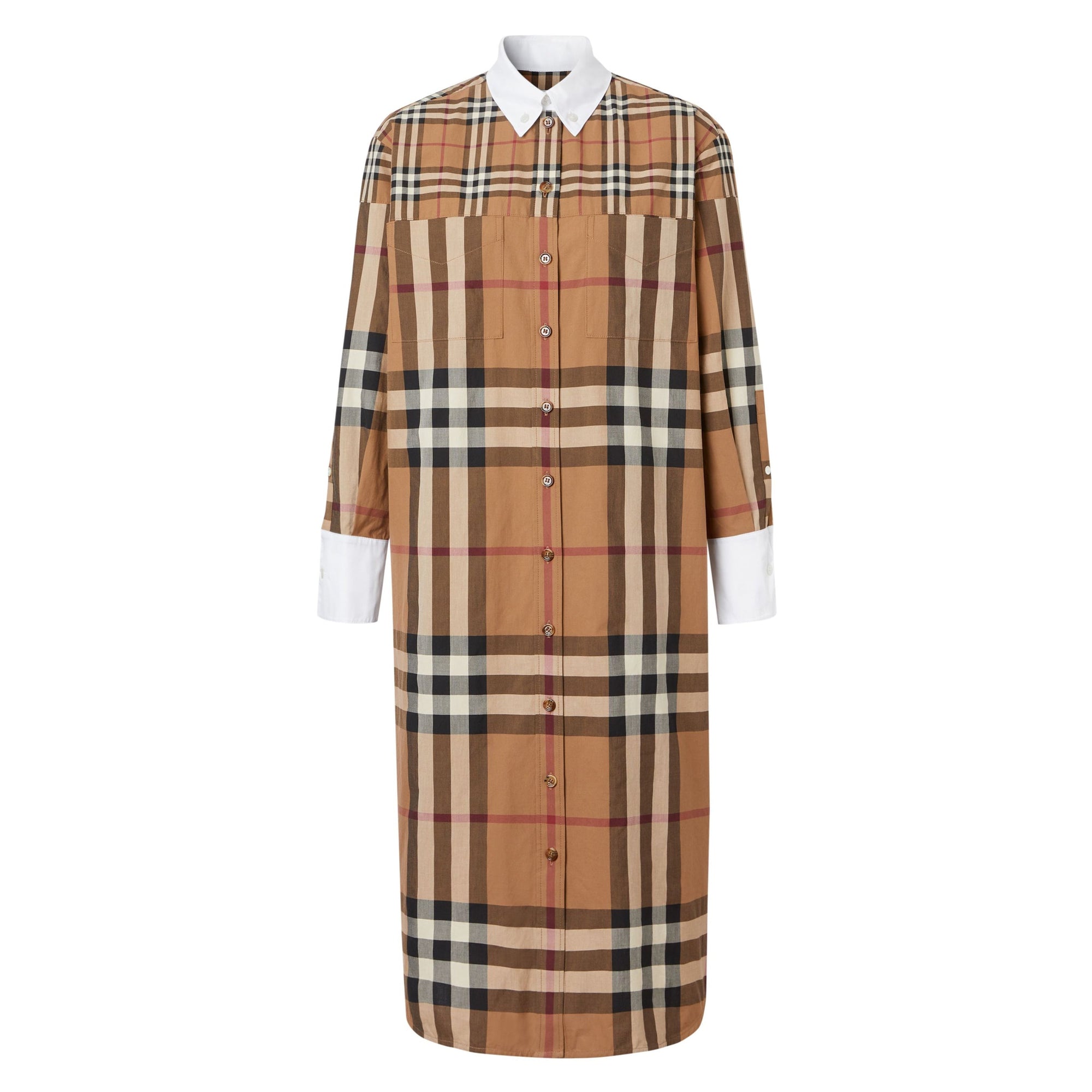 Robe chemise oversize en coton Check - Birch Brown