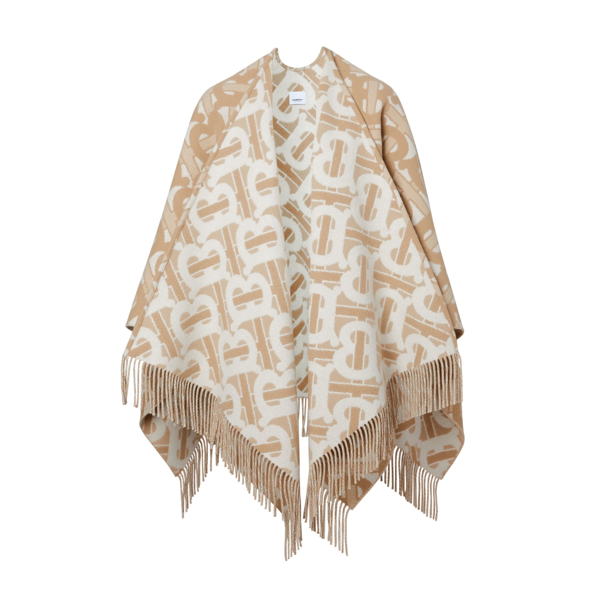 Cape en laine mérinos et cachemire tissés jacquard - Light Sand