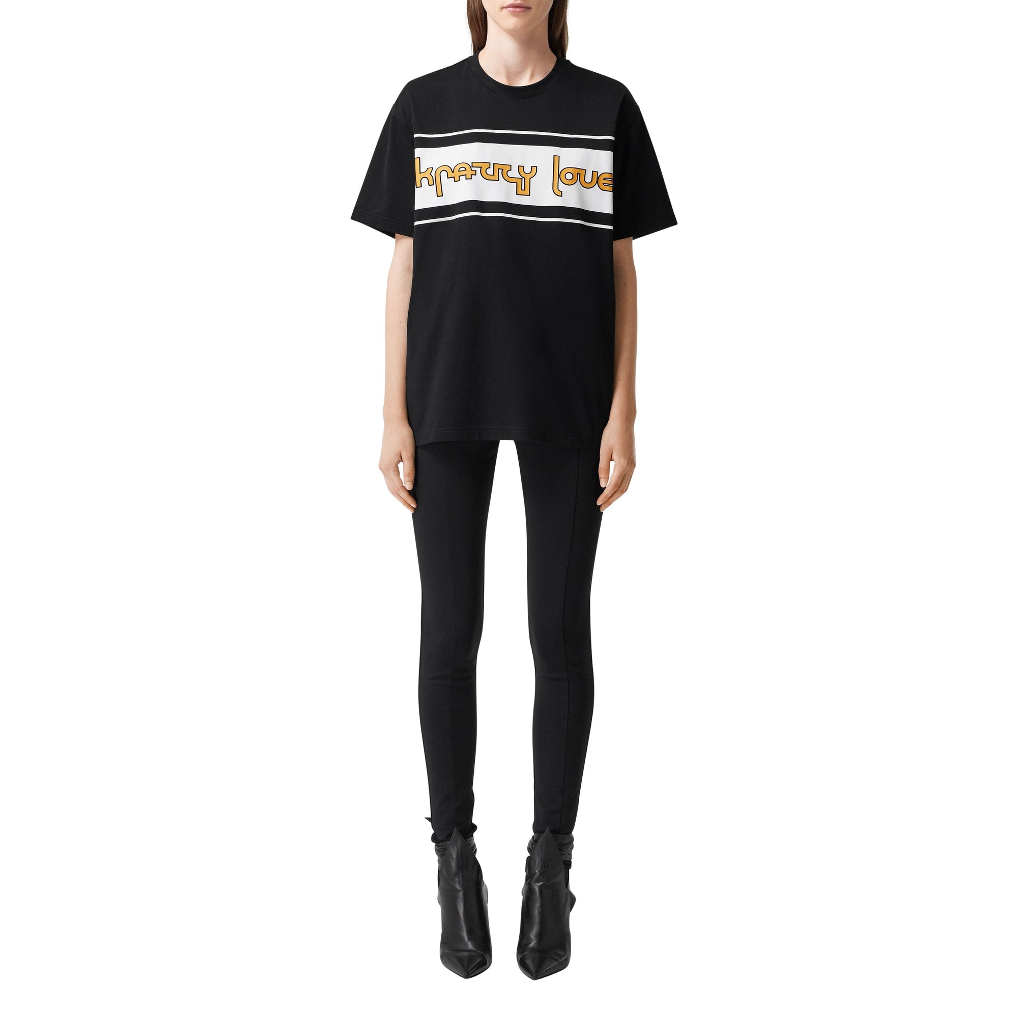 T-shirt oversize en coton avec slogan - Black