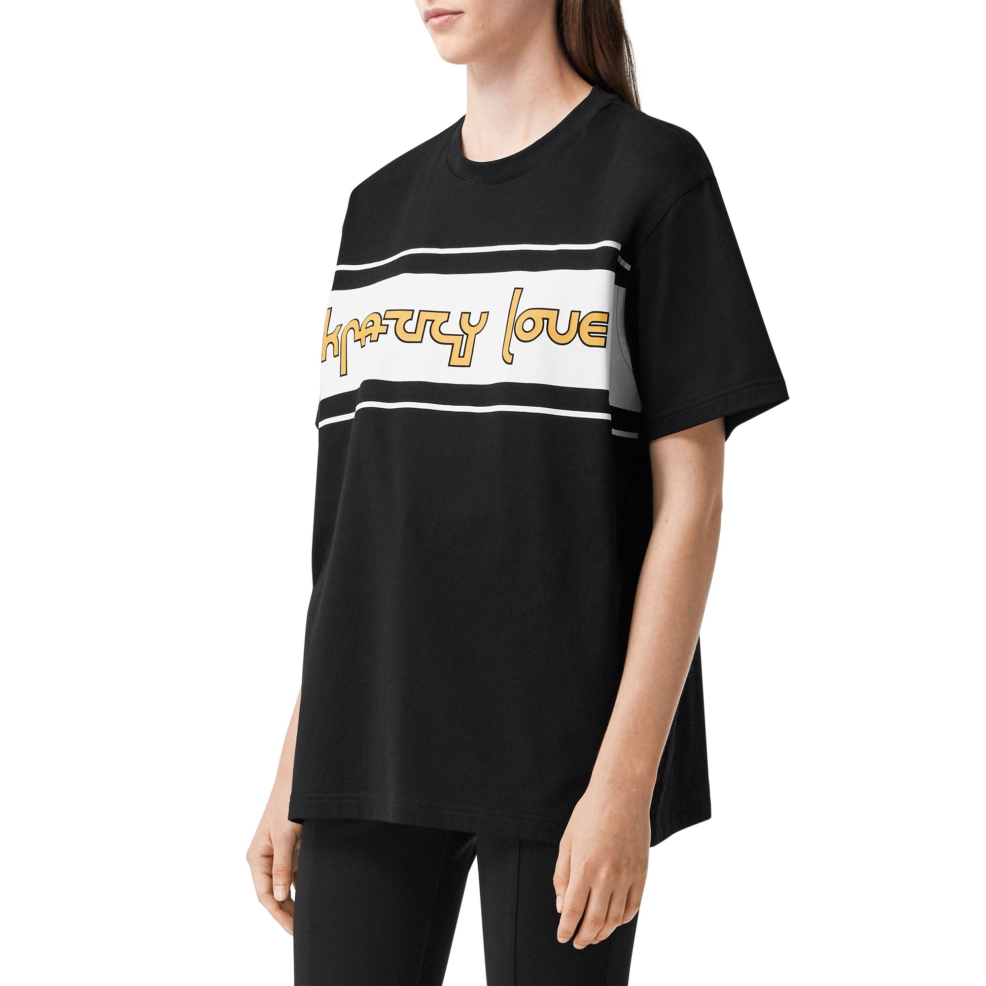 T-shirt oversize en coton avec slogan - Black