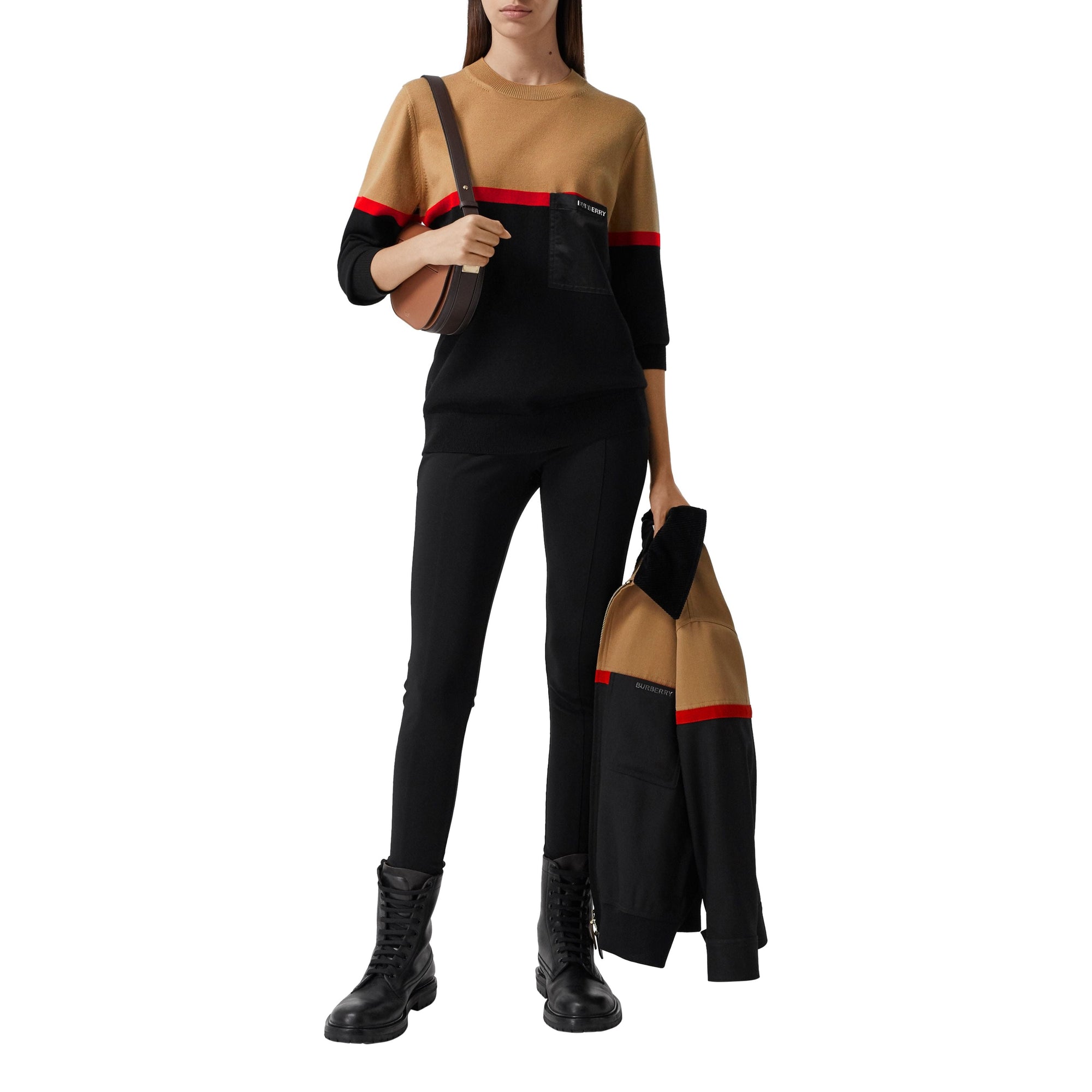 Pull en laine et coton color-block - Black