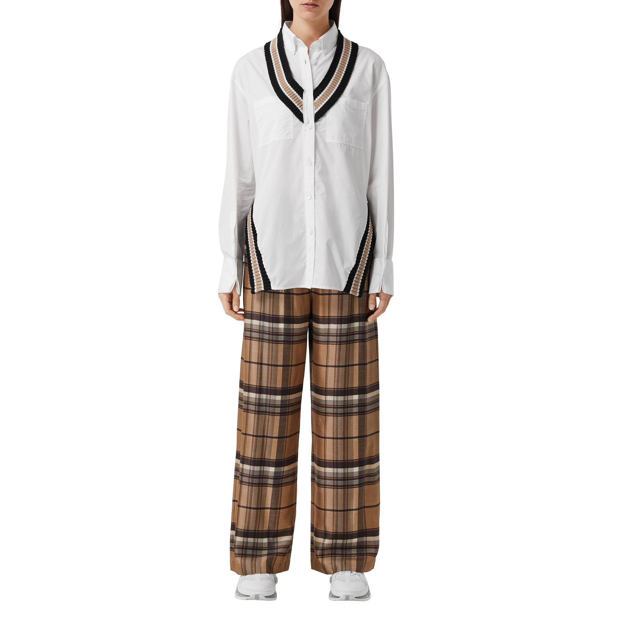 Pantalon ample en sergé de soie Check - Dark Tan Check