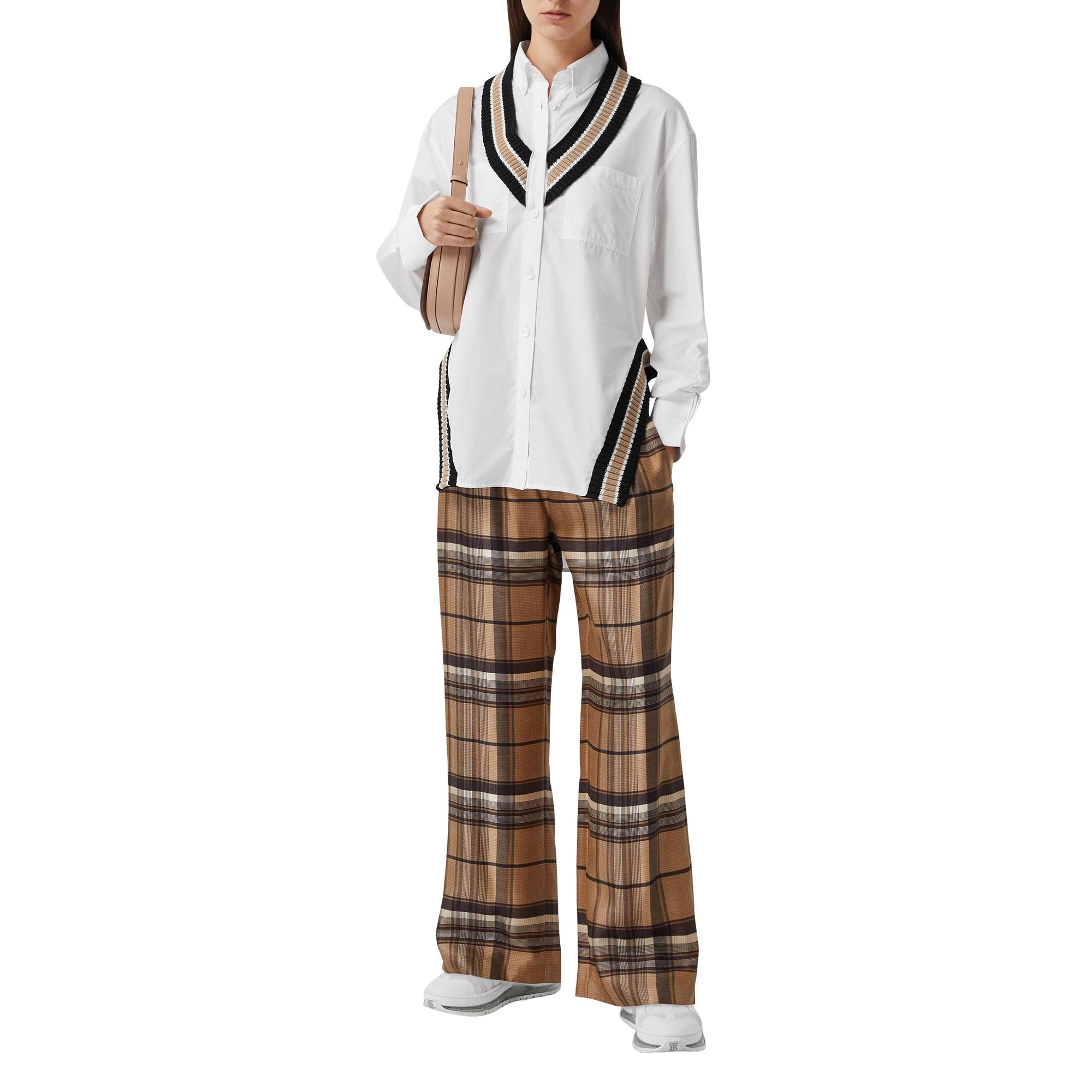 Pantalon ample en sergé de soie Check - Dark Tan Check