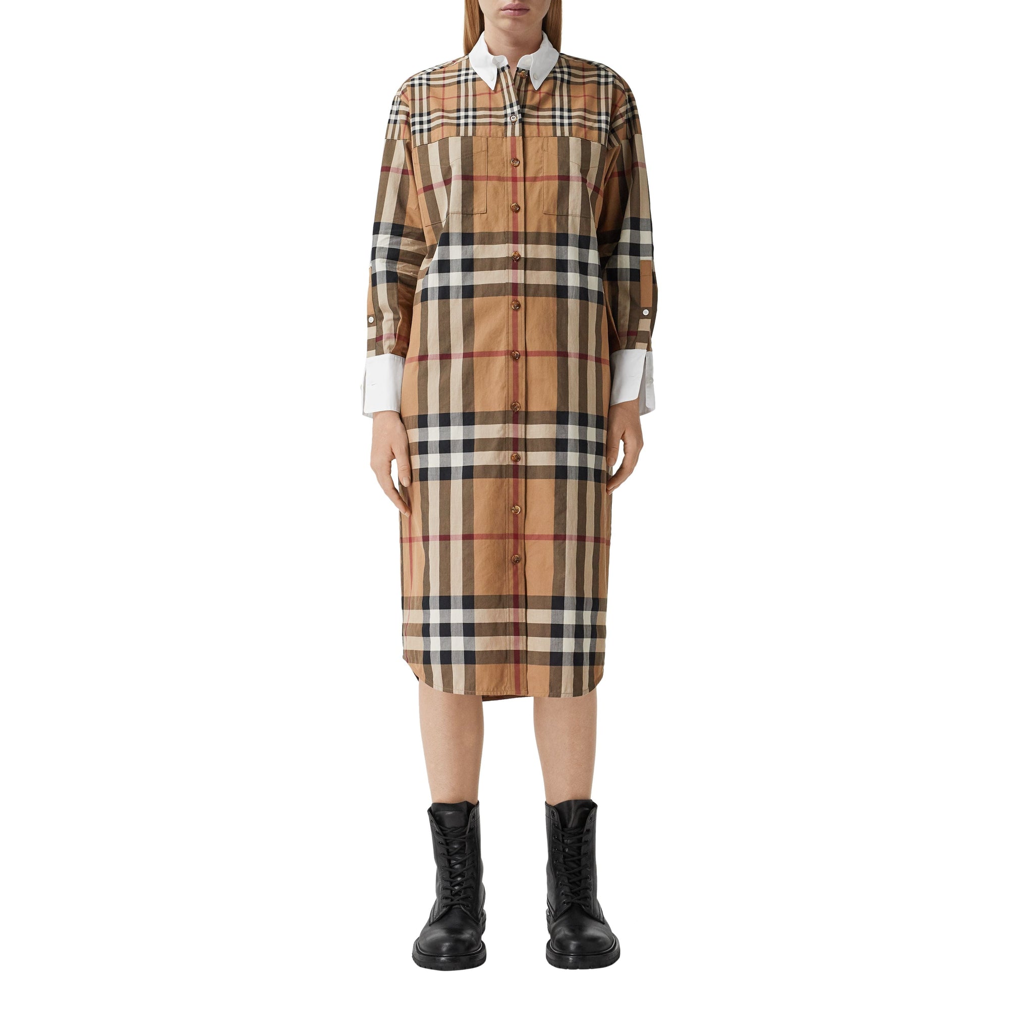 Robe chemise oversize en coton Check - Birch Brown